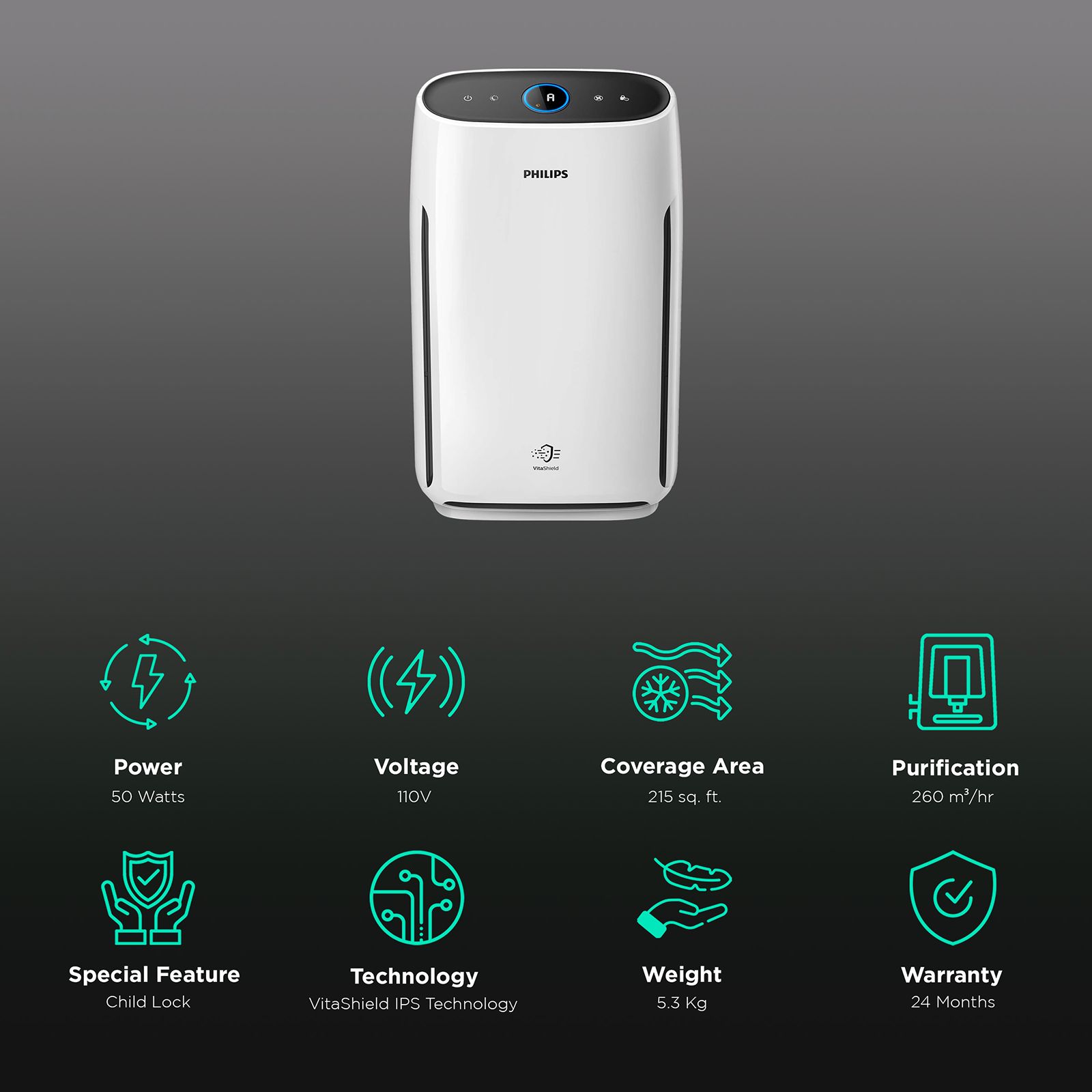 PHILIPS Series 1000 VitaShield Technology Air Purifier (Auto Purification Mode, AC1217/20, White) PHILIPS Series 1000 VitaShield Technology Air Purifier (Auto Purification Mode, AC1217/20, White)_2