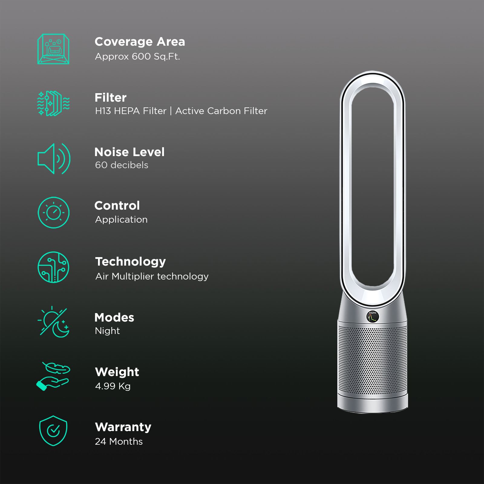 dyson TP07 Smart Air Purifier with Curved & Magnetised Remote Control (Powerful Air Multiplier Technology, White & Silver)_2