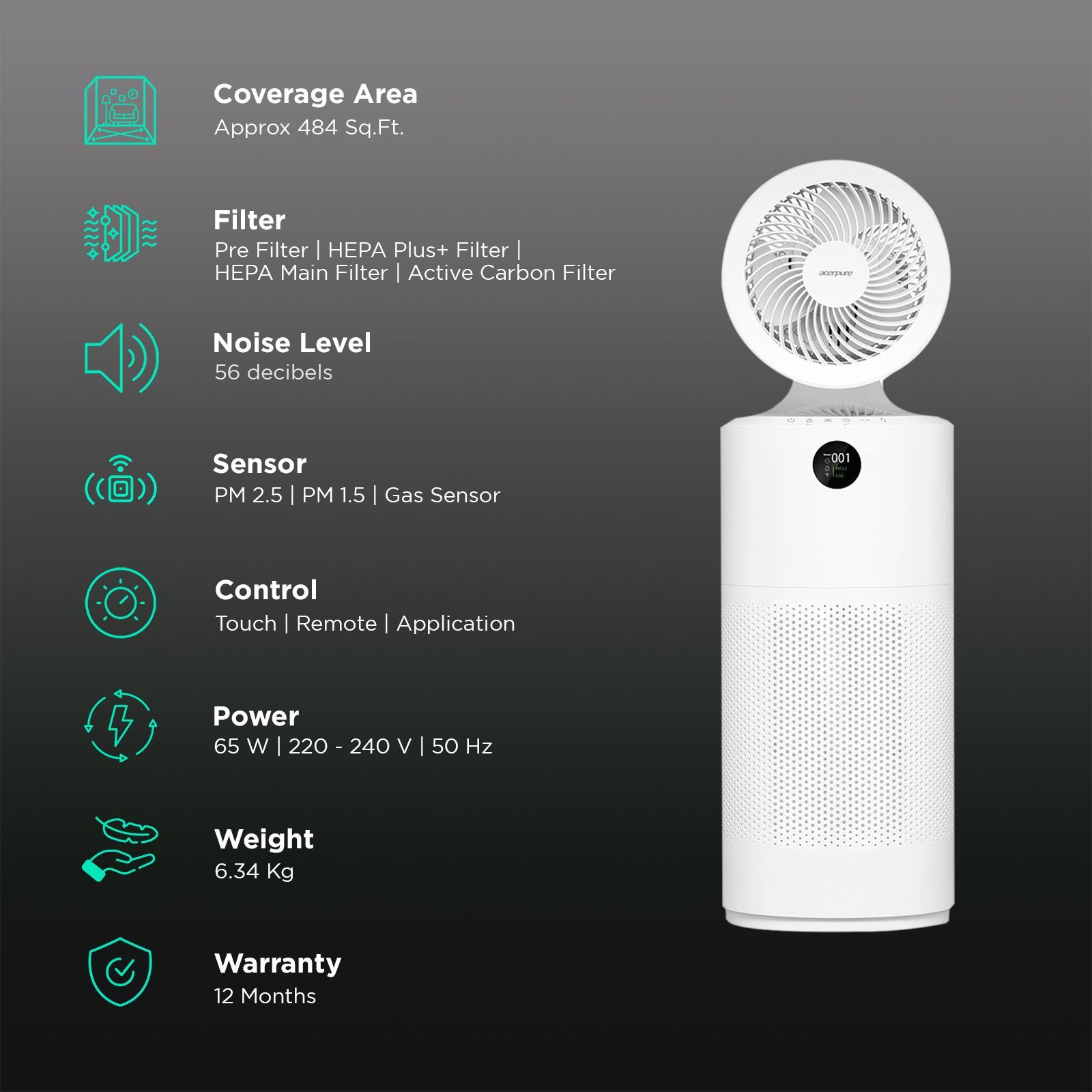 acer Acerpure Cool 4 in 1 HEPA Filter Technology Air Purifier (Gas Sensor, AC551-50, White) acer Acerpure Cool 4 in 1 HEPA Filter Technology Air Purifier (Gas Sensor, AC551-50, White)_2