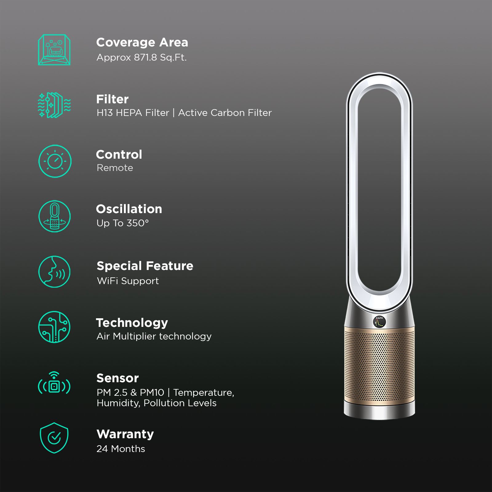 dyson TP09 Smart Air Purifier with Curved & Magnetised Remote Control (App Control, White & Gold) dyson TP09 Smart Air Purifier with Curved & Magnetised Remote Control (App Control, White & Gold)_2