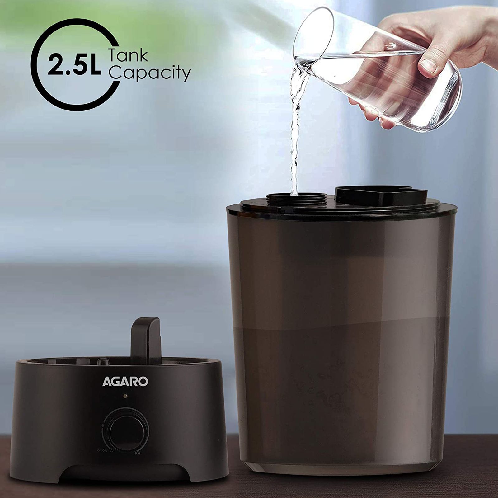 AGARO Verge 2.5L Ultrasonic Humidifier with 360 Degree Adjustable Nozzle Spray (Auto Shut Off, Black) AGARO Verge 2.5L Ultrasonic Humidifier with 360 Degree Adjustable Nozzle Spray (Auto Shut Off, Black)_4
