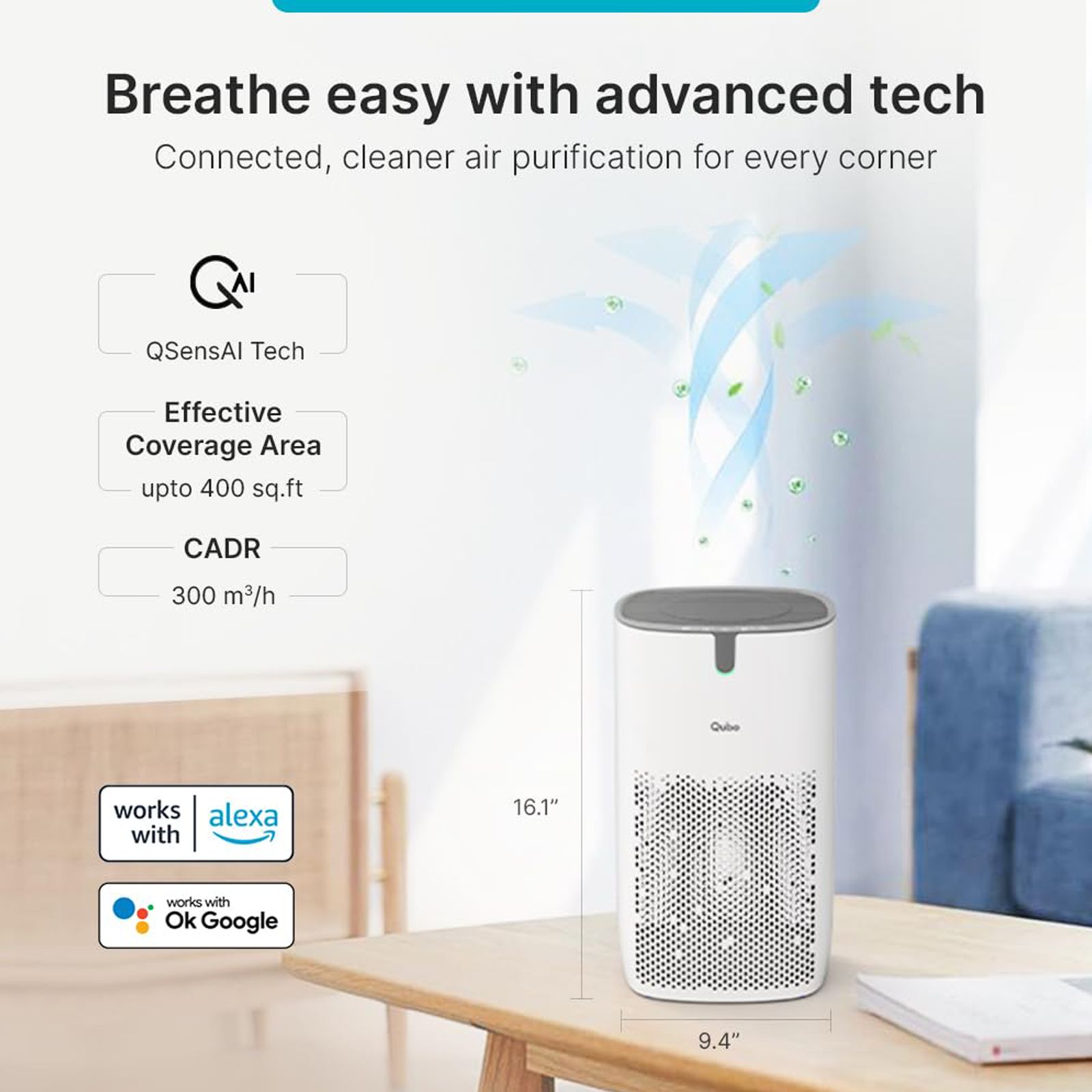 Qubo Q400 Smart Air Purifier with QSensAI Technology (Smart App and Voice Control, White)_3