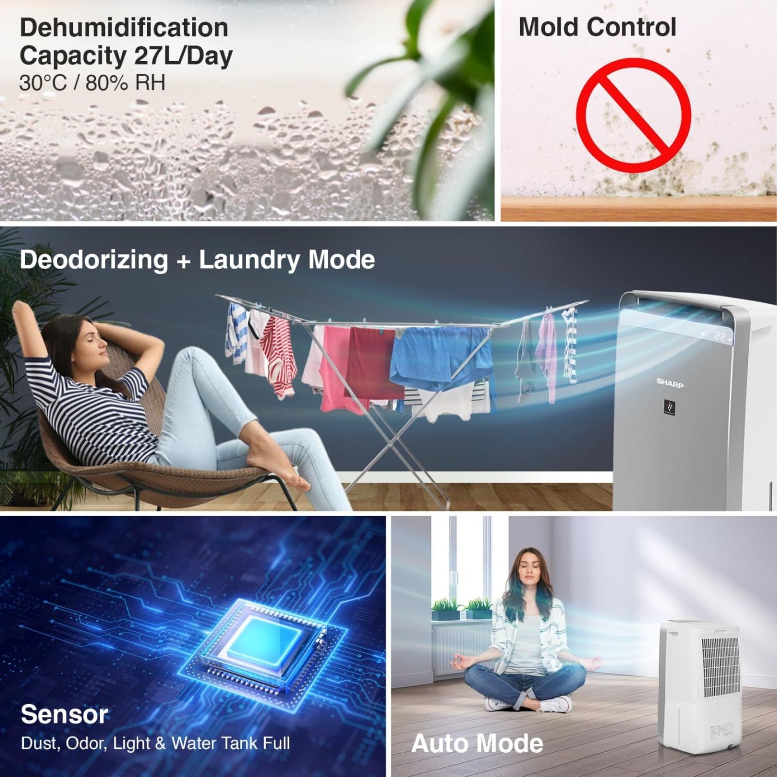 SHARP DW-J27FM-S Dehumidifier & Air Purifier with Plasmacluster Technology (PM 2.5 Indicator, Silver) SHARP DW-J27FM-S Dehumidifier & Air Purifier with Plasmacluster Technology (PM 2.5 Indicator, Silver)_7