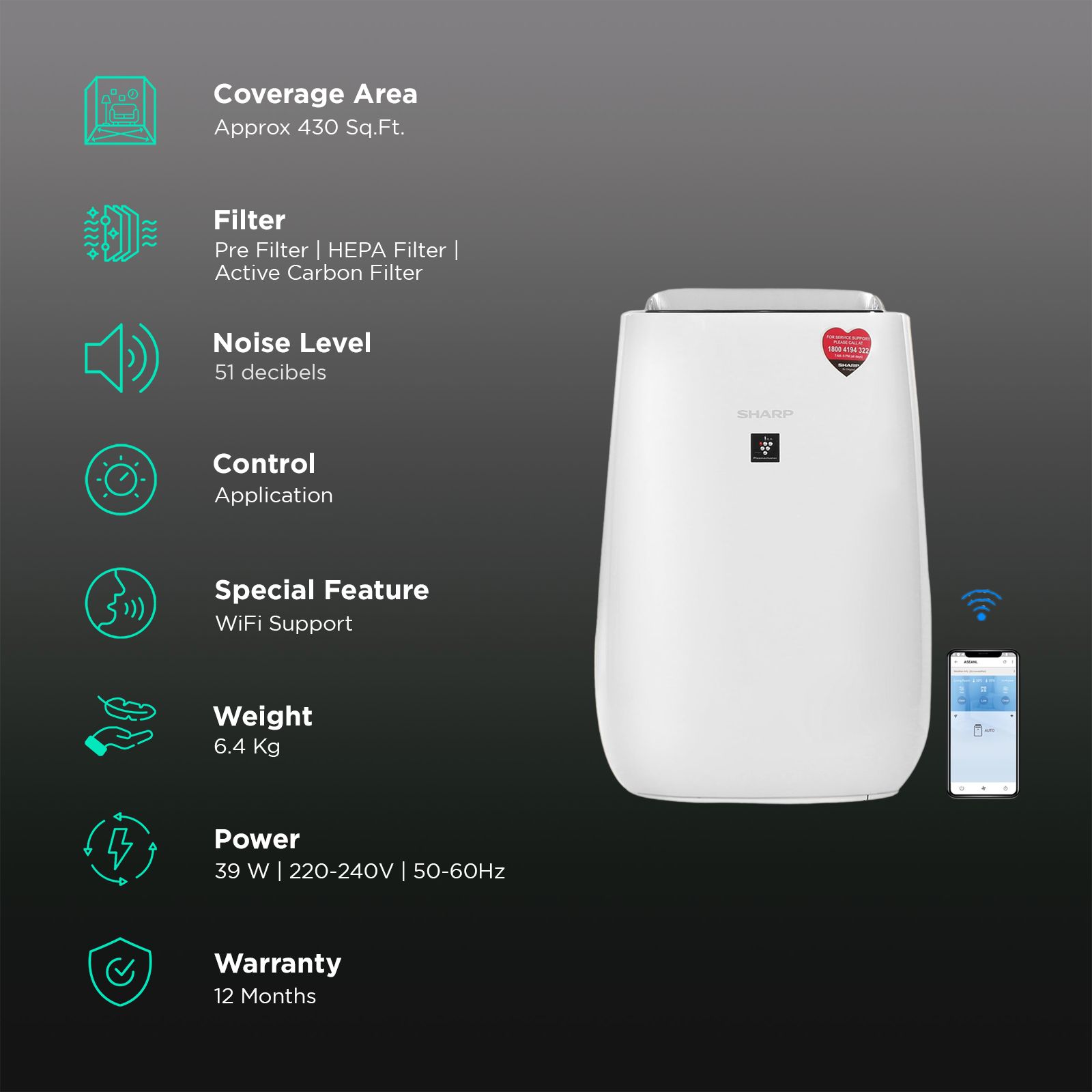 SHARP FP-J52M-W Smart Air Purifier with Remote Operation Capability (Plasmacluster Technology, White) SHARP FP-J52M-W Smart Air Purifier with Remote Operation Capability (Plasmacluster Technology, White)_2