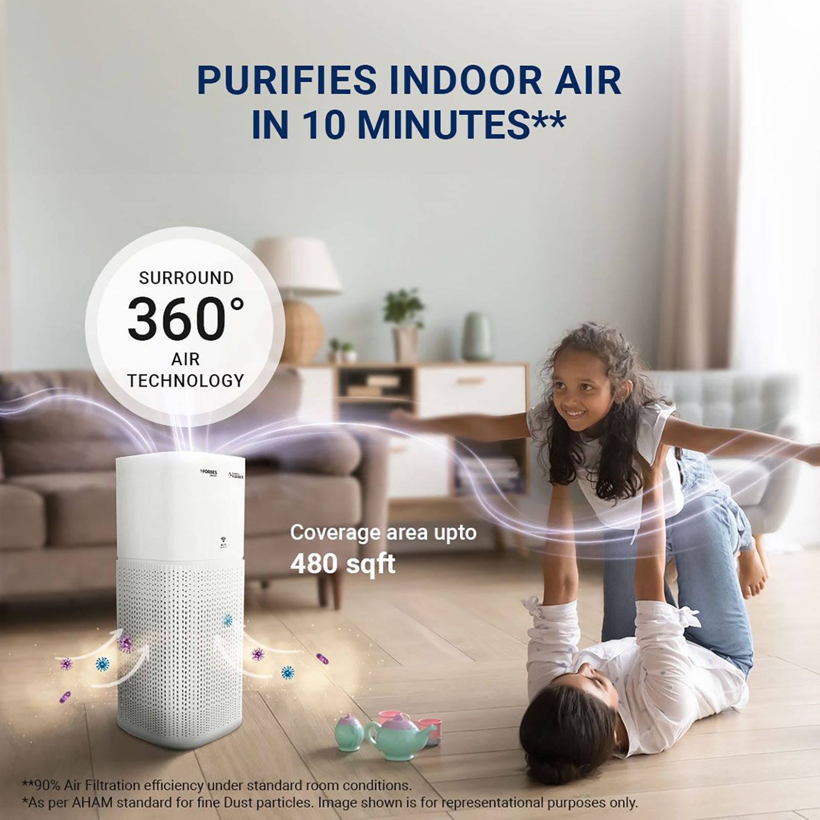 EUREKA FORBES Smart 355 Air Purifier with Surround 360 Degree Air Intake Technology (4-Stage Advanced Air Filtration, White)_5