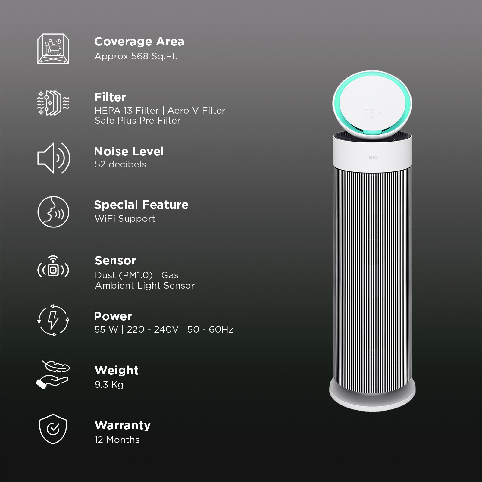 LG PuriCare Smart Air Purifier with Dual Airflow (BLDC Motor, Essence White)_2