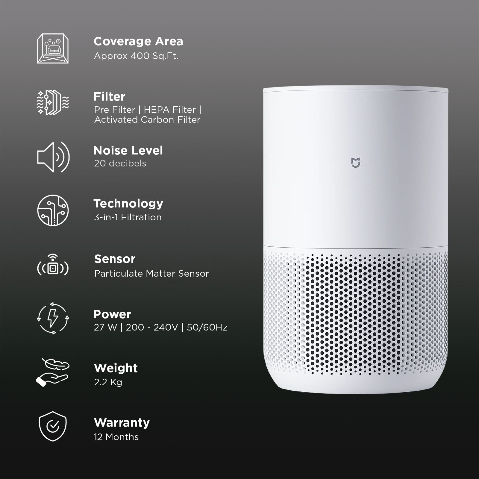 Mijia by XIAOMI 4 Compact Smart Air Purifier with XIAOMI Home App Control (3-Stage High-Efficiency Filtration, White) Mijia by XIAOMI 4 Compact Smart Air Purifier with XIAOMI Home App Control (3-Stage High-Efficiency Filtration, White)_2