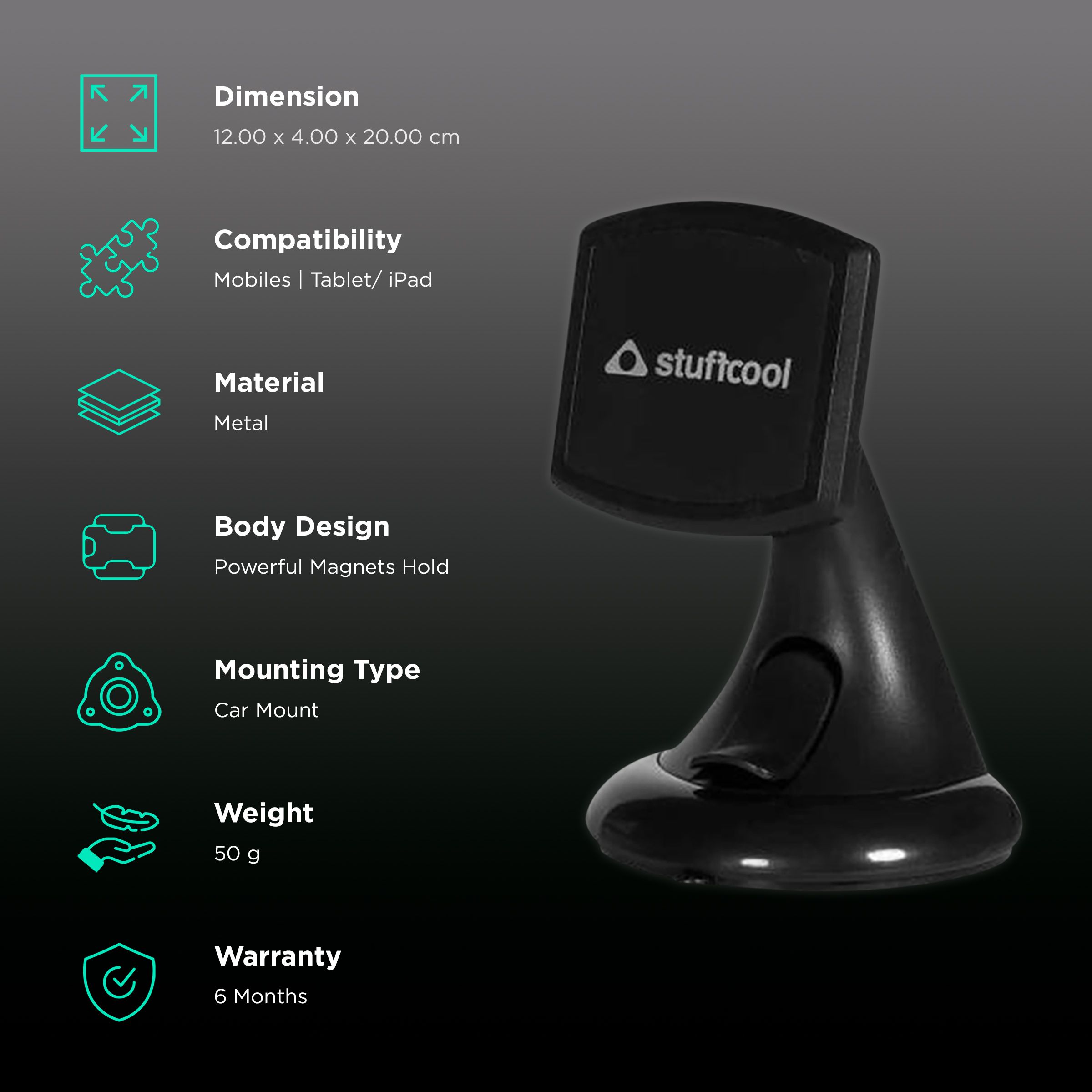 stuffcool Mag Hold Car Mount for Mobile (Cradle Free Design, Black)_3