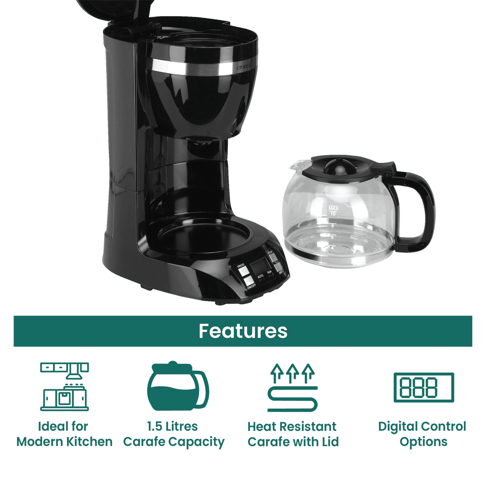 Croma 900 Watt 10 Cups Manual Espresso Coffee Maker with Keep Warm Function (Black)_11