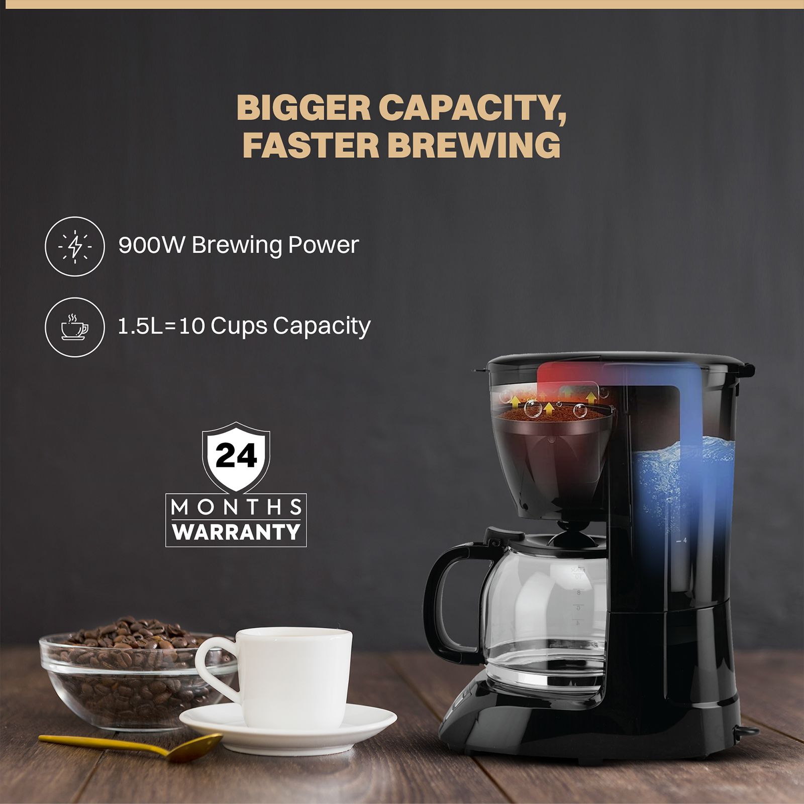 Croma 900 Watt 10 Cups Manual Espresso Coffee Maker with Keep Warm Function (Black)_14