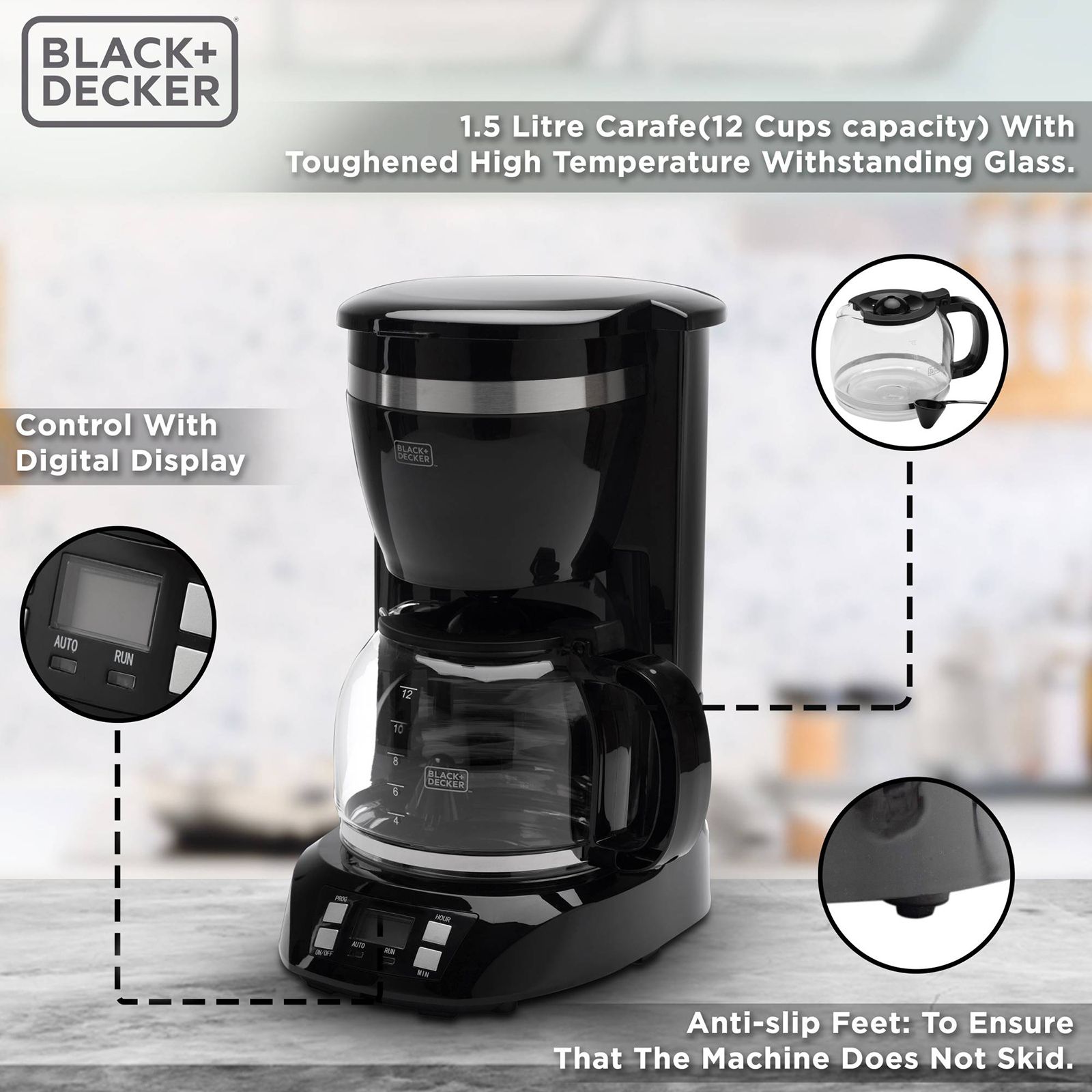 BLACK&DECKER BXCM1201IN 900 Watt 12 Cups Automatic Drip Coffee Maker with Keep Warm Function (Black) BLACK&DECKER BXCM1201IN 900 Watt 12 Cups Automatic Drip Coffee Maker with Keep Warm Function (Black)_15