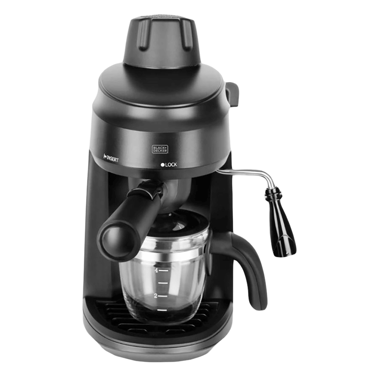 BLACK+DECKER BXCM0401IN 870 Watt 4 Cups Automatic Cappuccino & Espresso Coffee Maker with Detachable Drip Tray (Black) BLACK+DECKER BXCM0401IN 870 Watt 4 Cups Automatic Cappuccino & Espresso Coffee Maker with Detachable Drip Tray (Black)_1