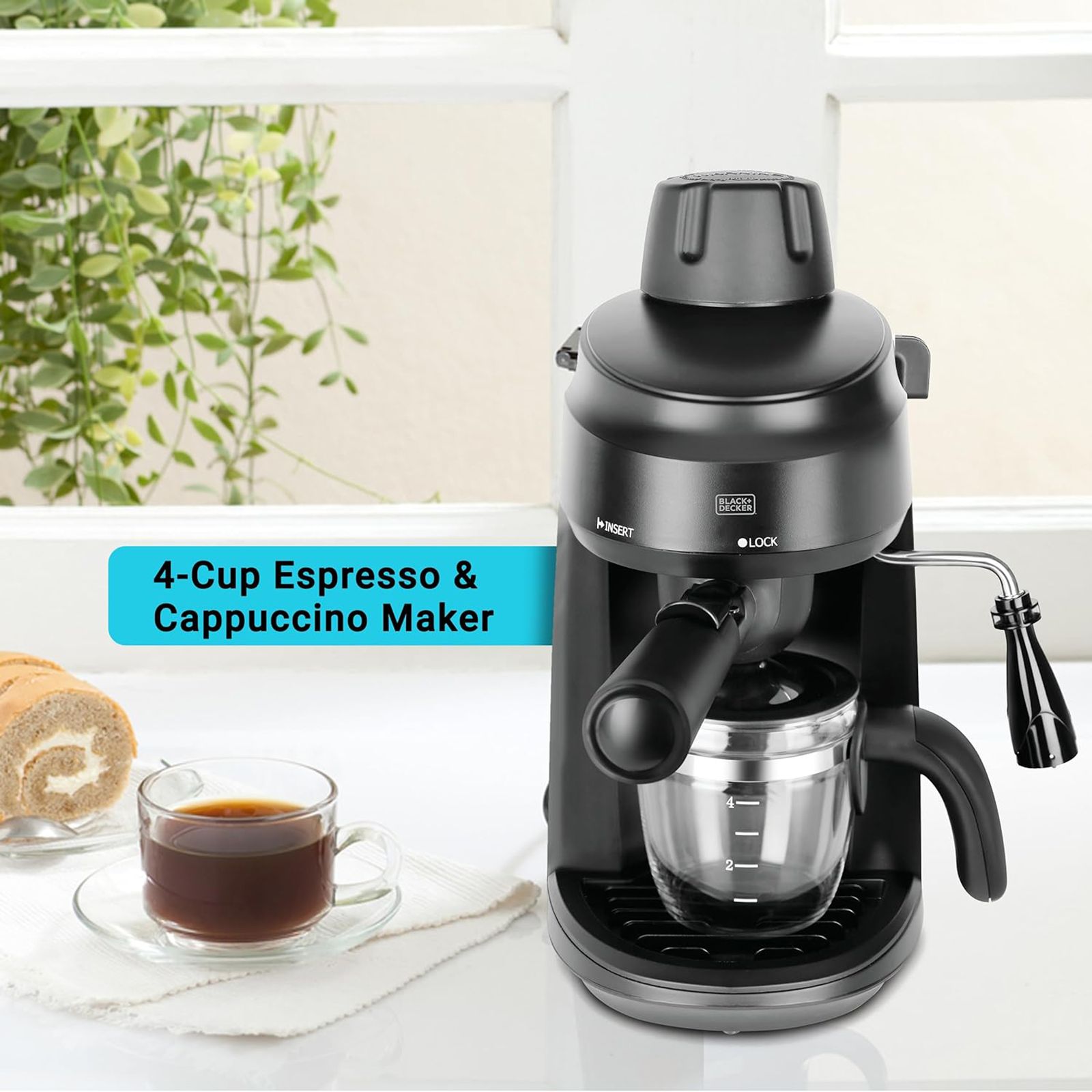 BLACK+DECKER BXCM0401IN 870 Watt 4 Cups Automatic Cappuccino & Espresso Coffee Maker with Detachable Drip Tray (Black) BLACK+DECKER BXCM0401IN 870 Watt 4 Cups Automatic Cappuccino & Espresso Coffee Maker with Detachable Drip Tray (Black)_11