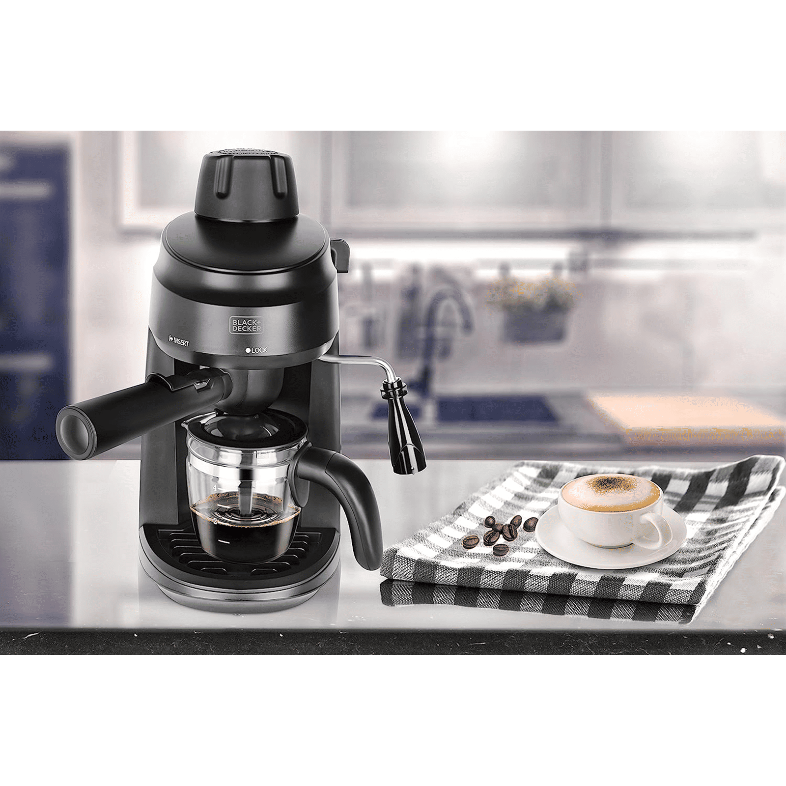 BLACK+DECKER BXCM0401IN 870 Watt 4 Cups Automatic Cappuccino & Espresso Coffee Maker with Detachable Drip Tray (Black) BLACK+DECKER BXCM0401IN 870 Watt 4 Cups Automatic Cappuccino & Espresso Coffee Maker with Detachable Drip Tray (Black)_15
