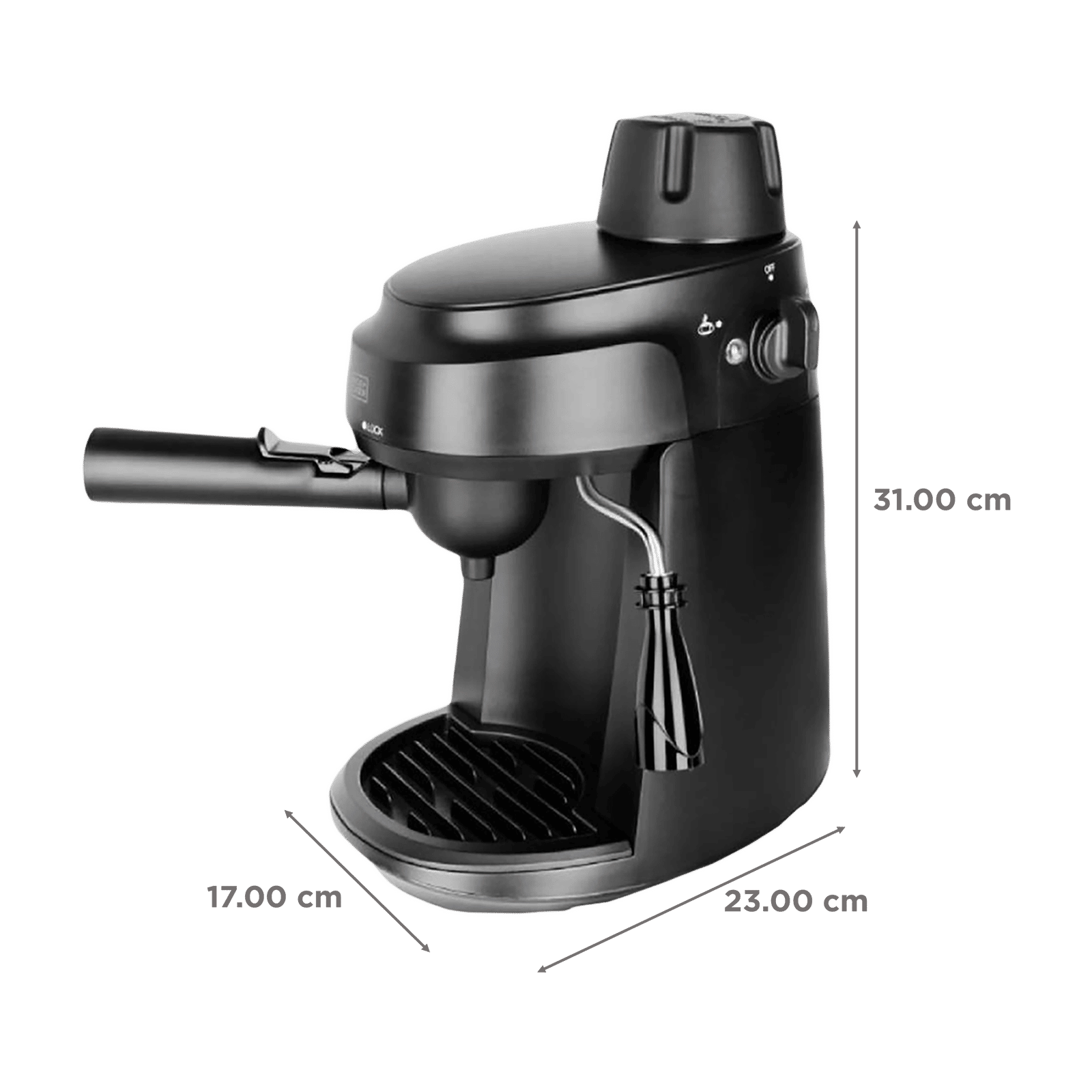 BLACK+DECKER BXCM0401IN 870 Watt 4 Cups Automatic Cappuccino & Espresso Coffee Maker with Detachable Drip Tray (Black) BLACK+DECKER BXCM0401IN 870 Watt 4 Cups Automatic Cappuccino & Espresso Coffee Maker with Detachable Drip Tray (Black)_2