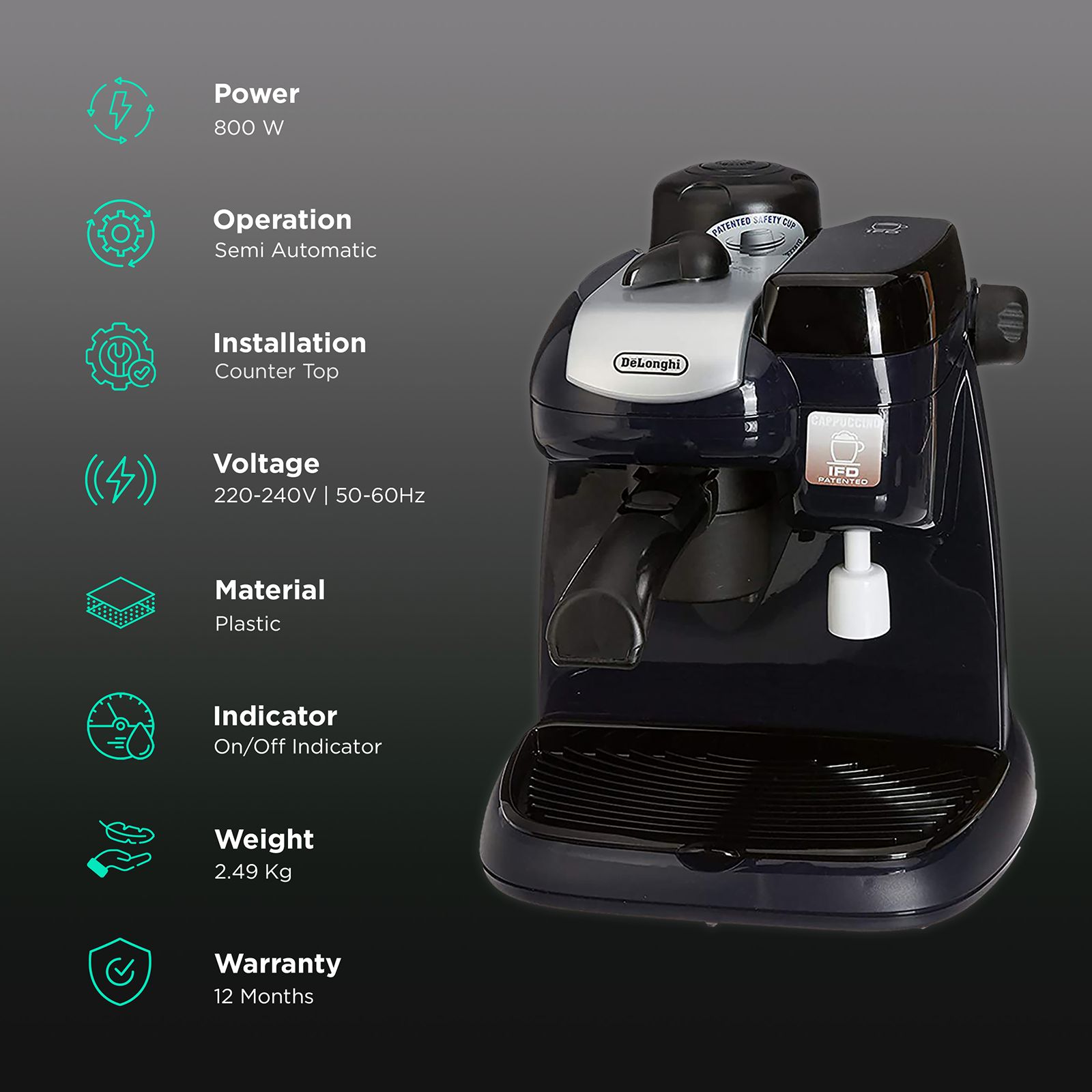 De'Longhi 800 Watt 4 Cups Automatic Drip Coffee Maker with IFD System (Blue)_3