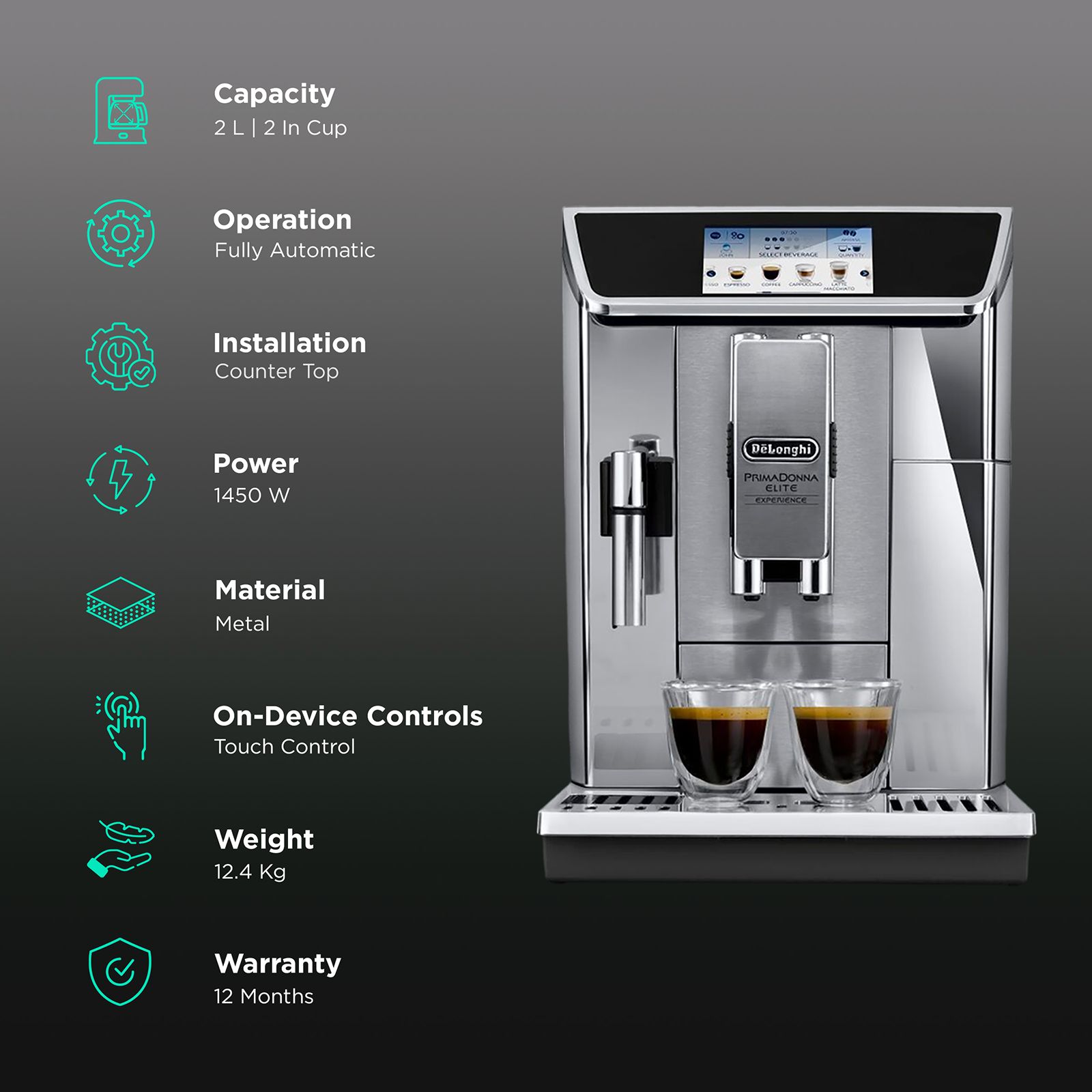 De'Longhi PrimaDonna Elite Experience 1450 Watt 2 Cups Automatic Cappuccino & Espresso Coffee Maker with Optimal Temperature Control (Metal Silver) De'Longhi PrimaDonna Elite Experience 1450 Watt 2 Cups Automatic Cappuccino & Espresso Coffee Maker with Optimal Temperature Control (Metal Silver)_3