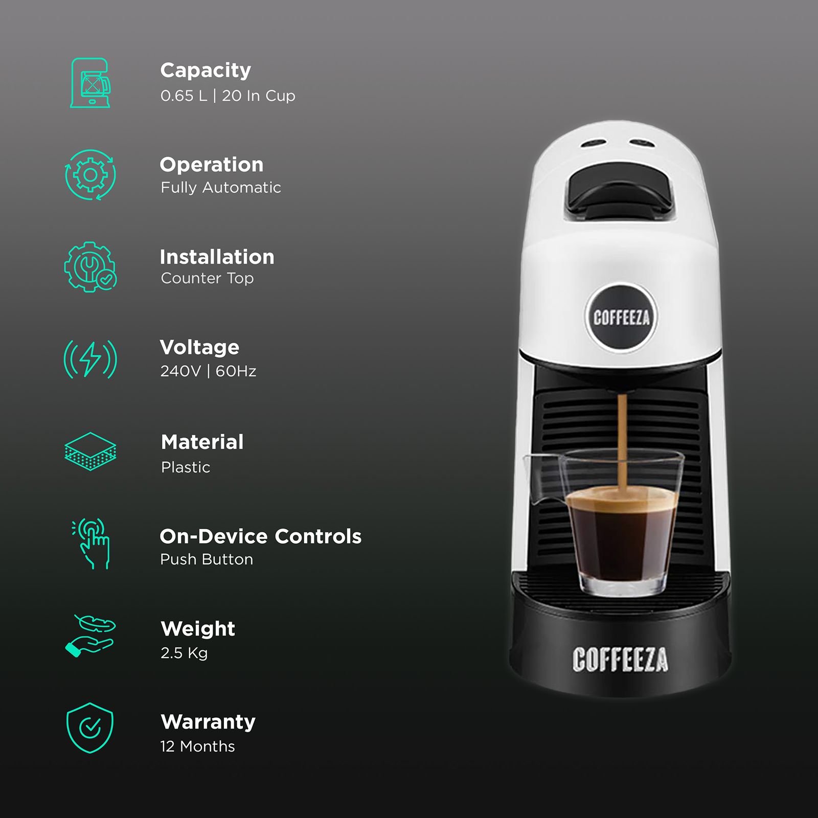 COFFEEZA Finero Next 20 Cups Automatic Espresso, Lungo & Americano Coffee Maker with Quick Warmup (White) COFFEEZA Finero Next 20 Cups Automatic Espresso, Lungo & Americano Coffee Maker with Quick Warmup (White)_3
