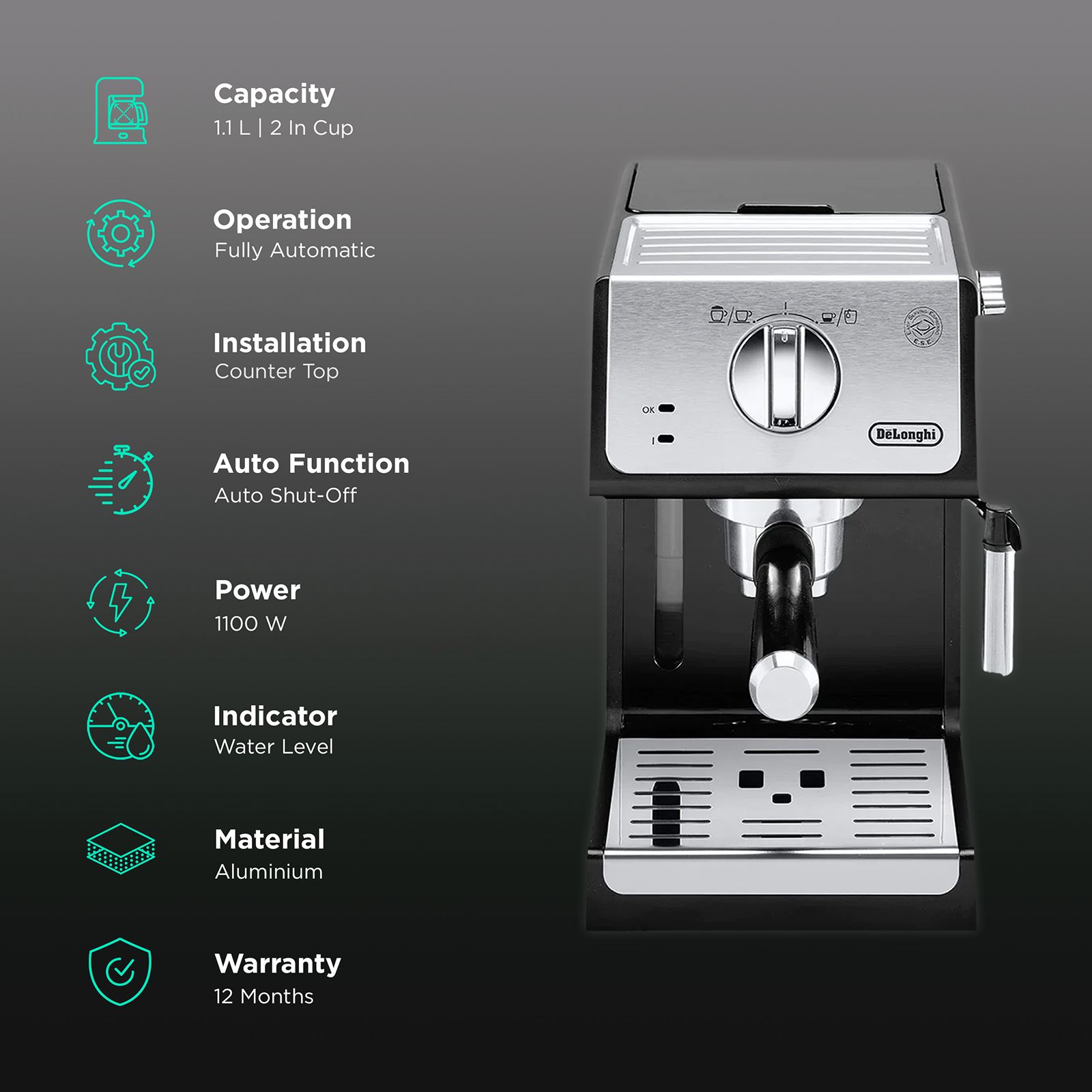 De'Longhi Active Line ECP33.21.BK 2 1100 Watt 2 Cups Automatic Cappuccino Coffee Maker with Thermoblock Technology (Black)_3
