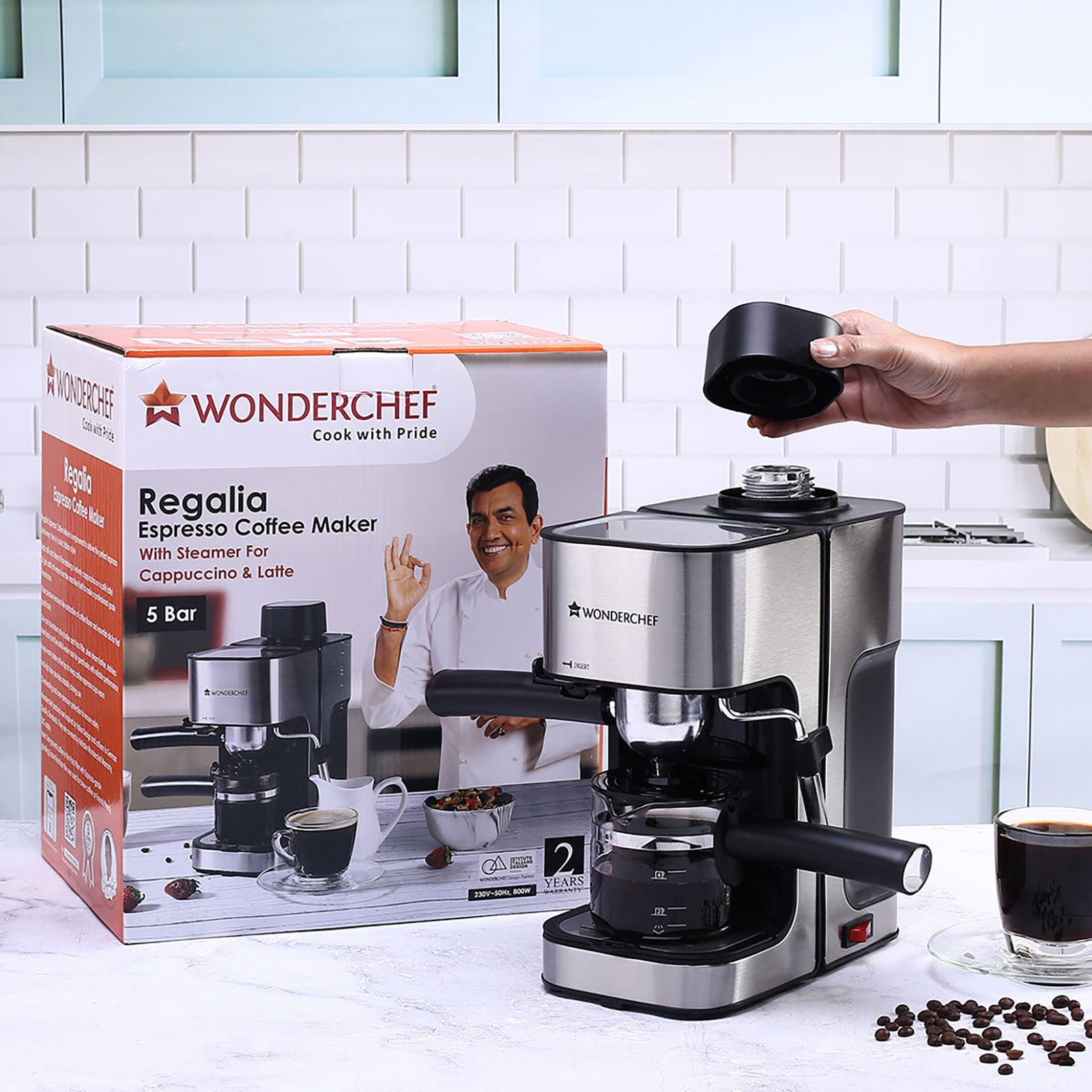 WONDERCHEF Regalia 1000 Watt 4 Cups Automatic Espresso, Cappuccino & Latte Coffee Maker with Removable Drip Tray (Steel) WONDERCHEF Regalia 1000 Watt 4 Cups Automatic Espresso, Cappuccino & Latte Coffee Maker with Removable Drip Tray (Steel)_4