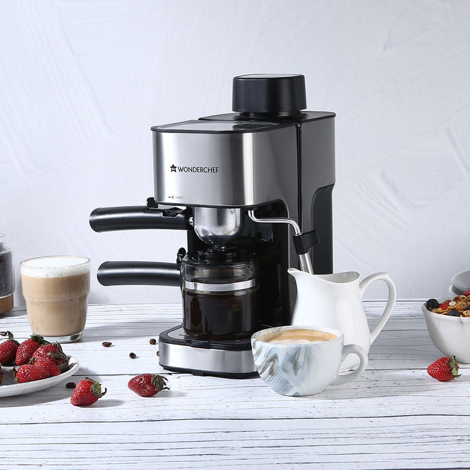 WONDERCHEF Regalia 1000 Watt 4 Cups Automatic Espresso, Cappuccino & Latte Coffee Maker with Removable Drip Tray (Steel) WONDERCHEF Regalia 1000 Watt 4 Cups Automatic Espresso, Cappuccino & Latte Coffee Maker with Removable Drip Tray (Steel)_6