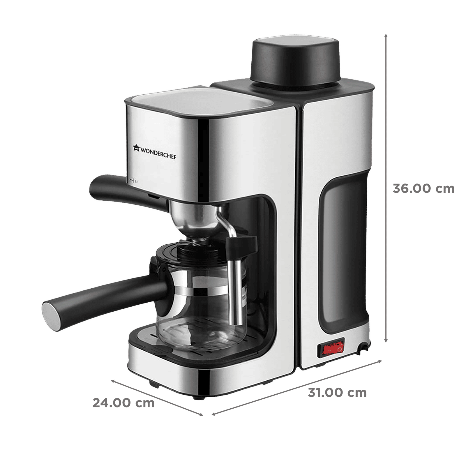 WONDERCHEF Regalia 1000 Watt 4 Cups Automatic Espresso, Cappuccino & Latte Coffee Maker with Removable Drip Tray (Steel) WONDERCHEF Regalia 1000 Watt 4 Cups Automatic Espresso, Cappuccino & Latte Coffee Maker with Removable Drip Tray (Steel)_2