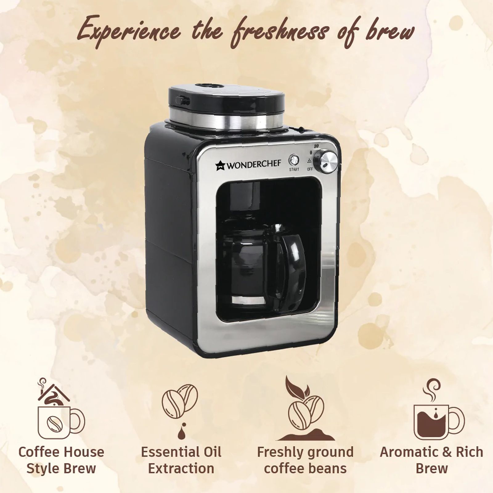 WONDERCHEF Regalia 4 Cups Automatic Black Coffee Maker with Anti Drip Valve (Black/Silver)_3