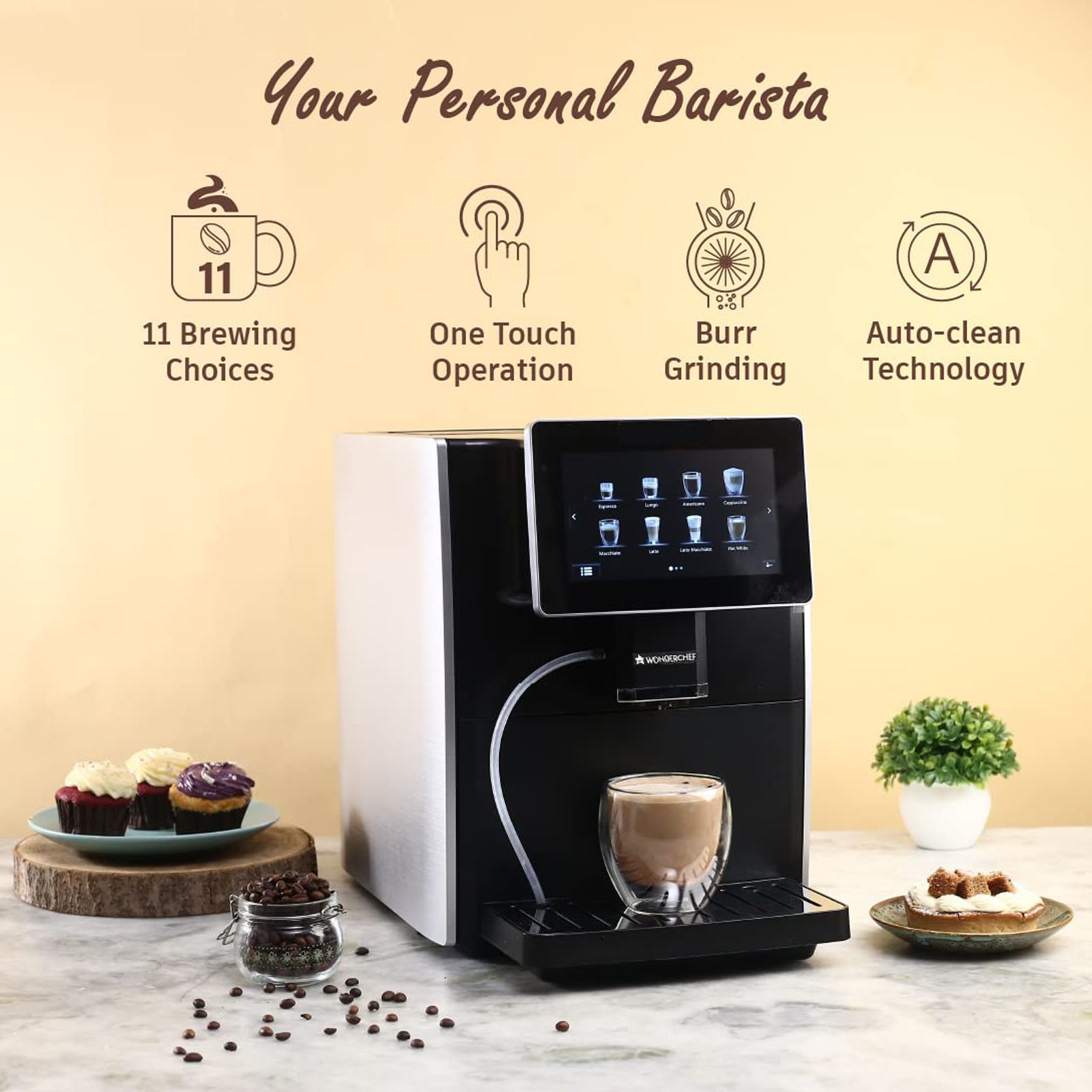 WONDERCHEF Regalia 600 Watt 6 Cups Automatic Espresso, Cappuccino, Flat White, Americano, Long Black, Lungo, Latte Macchiato & Macchiato Coffee Maker with Thermoblock Technology (Black)_8