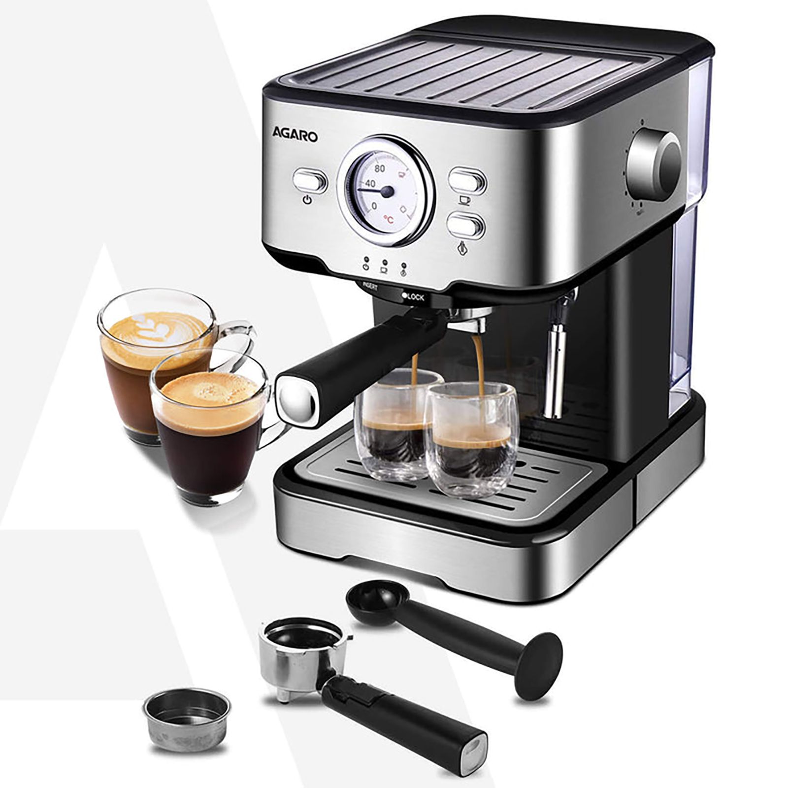 AGARO Imperial 1100 Watt 6 Cups Automatic Cappuccino & Espresso Coffee Maker with Analog Dial Thermometer (Silver) AGARO Imperial 1100 Watt 6 Cups Automatic Cappuccino & Espresso Coffee Maker with Analog Dial Thermometer (Silver)_5