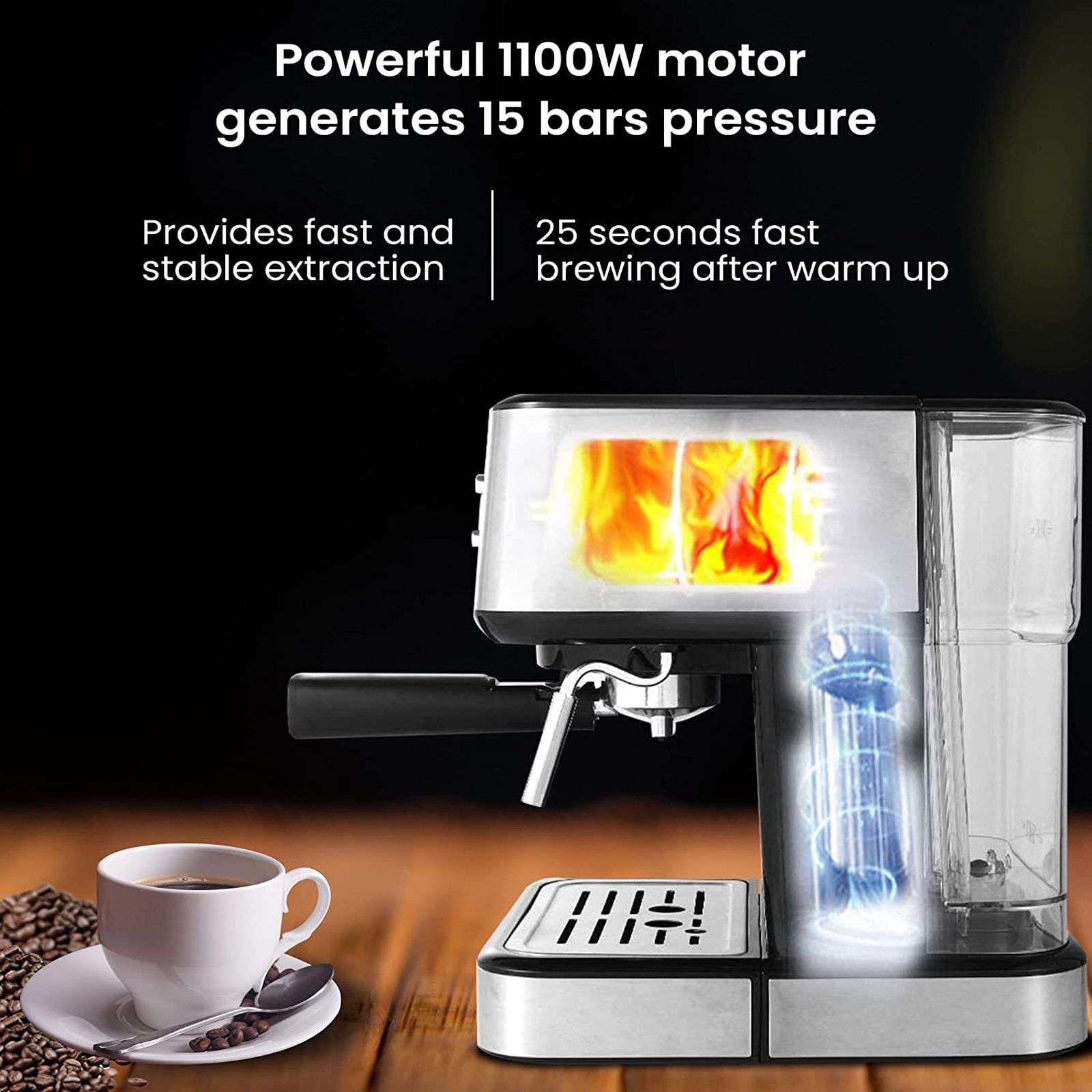 AGARO Imperial 1100 Watt 6 Cups Automatic Cappuccino & Espresso Coffee Maker with Analog Dial Thermometer (Silver) AGARO Imperial 1100 Watt 6 Cups Automatic Cappuccino & Espresso Coffee Maker with Analog Dial Thermometer (Silver)_7