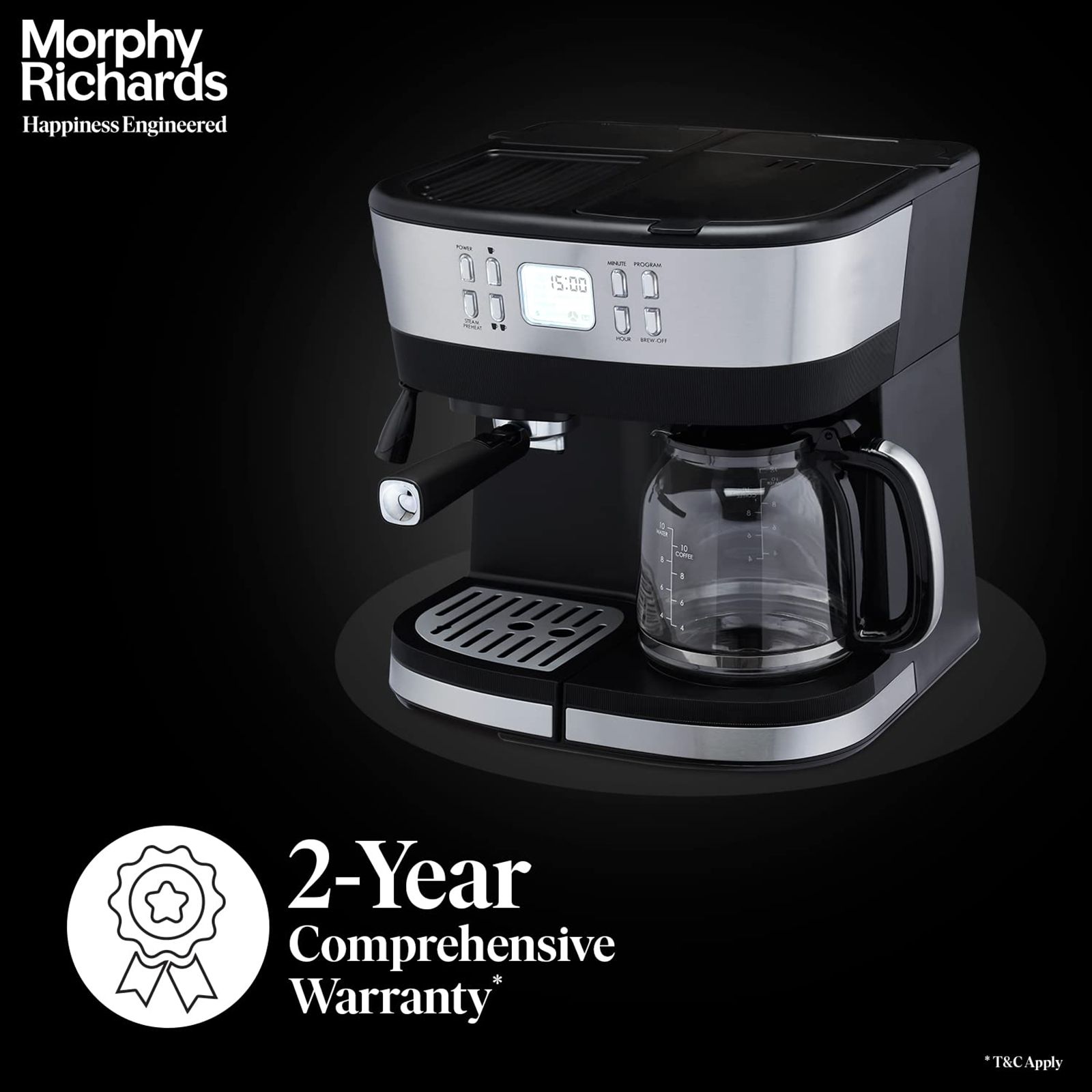 morphy richards DuoPresso 1850 Watt 10 Cups Automatic Espresso, Cappuccino & Latte Coffee Maker with Overheat Protection (Black) morphy richards DuoPresso 1850 Watt 10 Cups Automatic Espresso, Cappuccino & Latte Coffee Maker with Overheat Protection (Black)_7