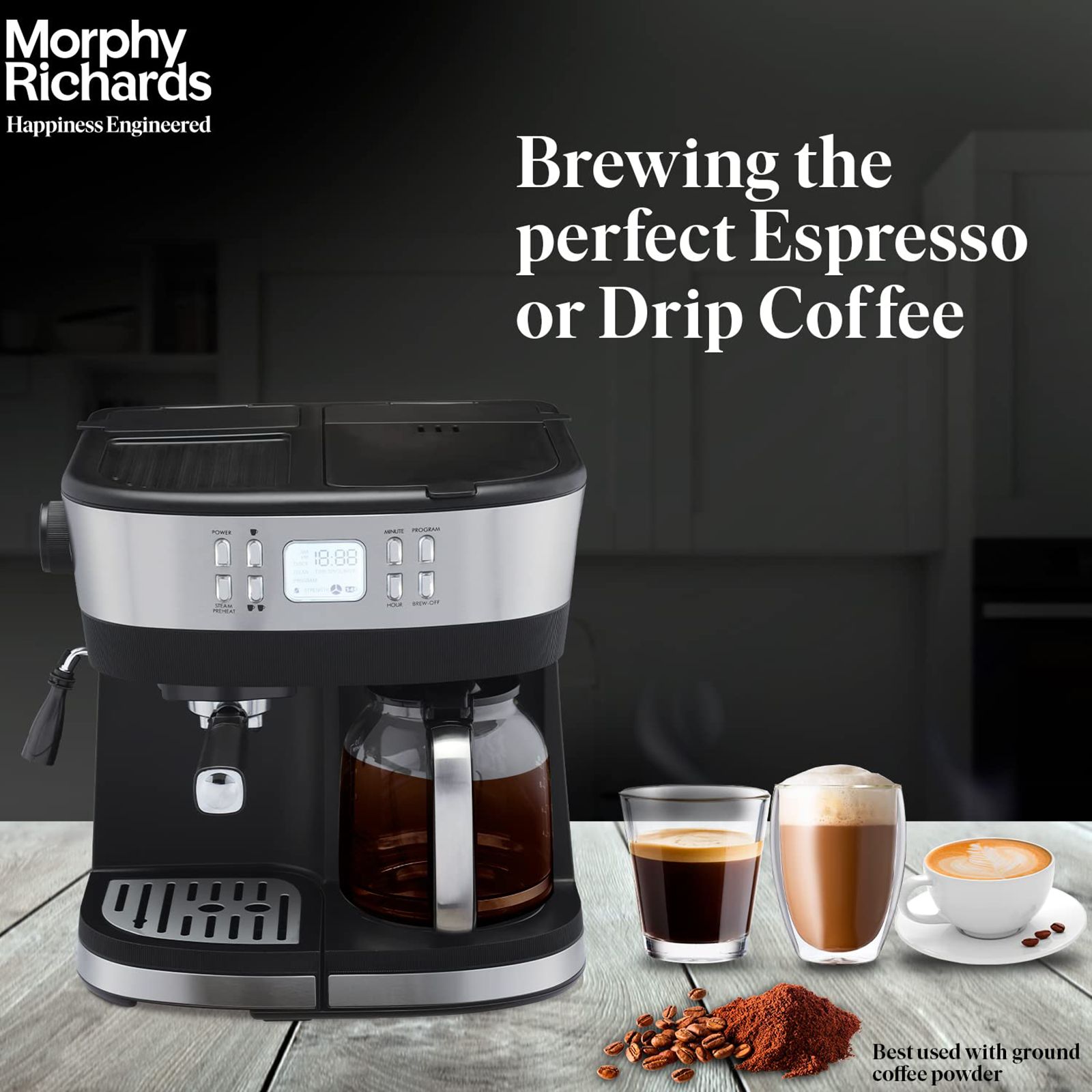 morphy richards DuoPresso 1850 Watt 10 Cups Automatic Espresso, Cappuccino & Latte Coffee Maker with Overheat Protection (Black) morphy richards DuoPresso 1850 Watt 10 Cups Automatic Espresso, Cappuccino & Latte Coffee Maker with Overheat Protection (Black)_8