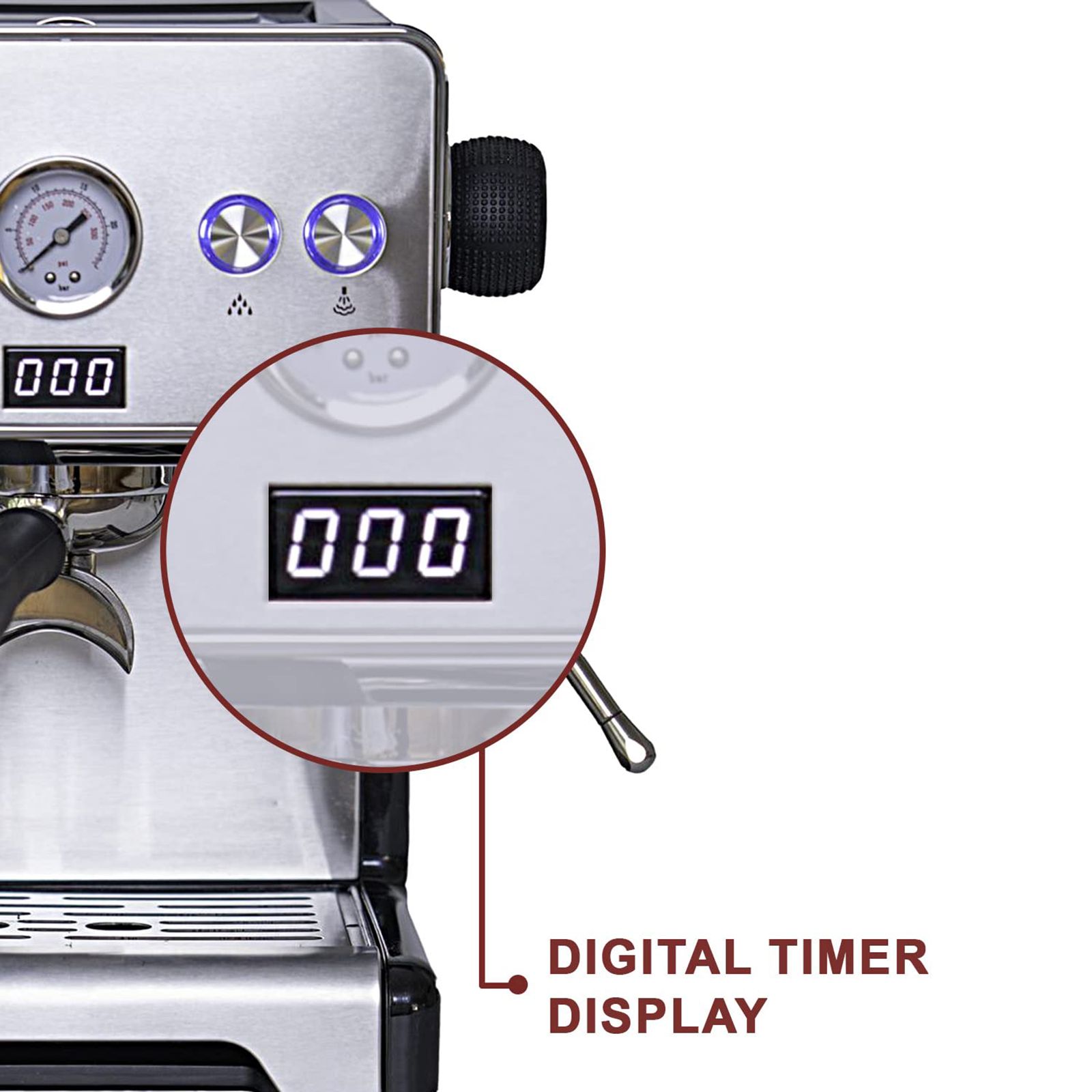 Budan 1450 Watt 10 Cups Semi-Automatic Espresso, Cappuccino & Latte Coffee Maker with Timer Display (Silver)_9