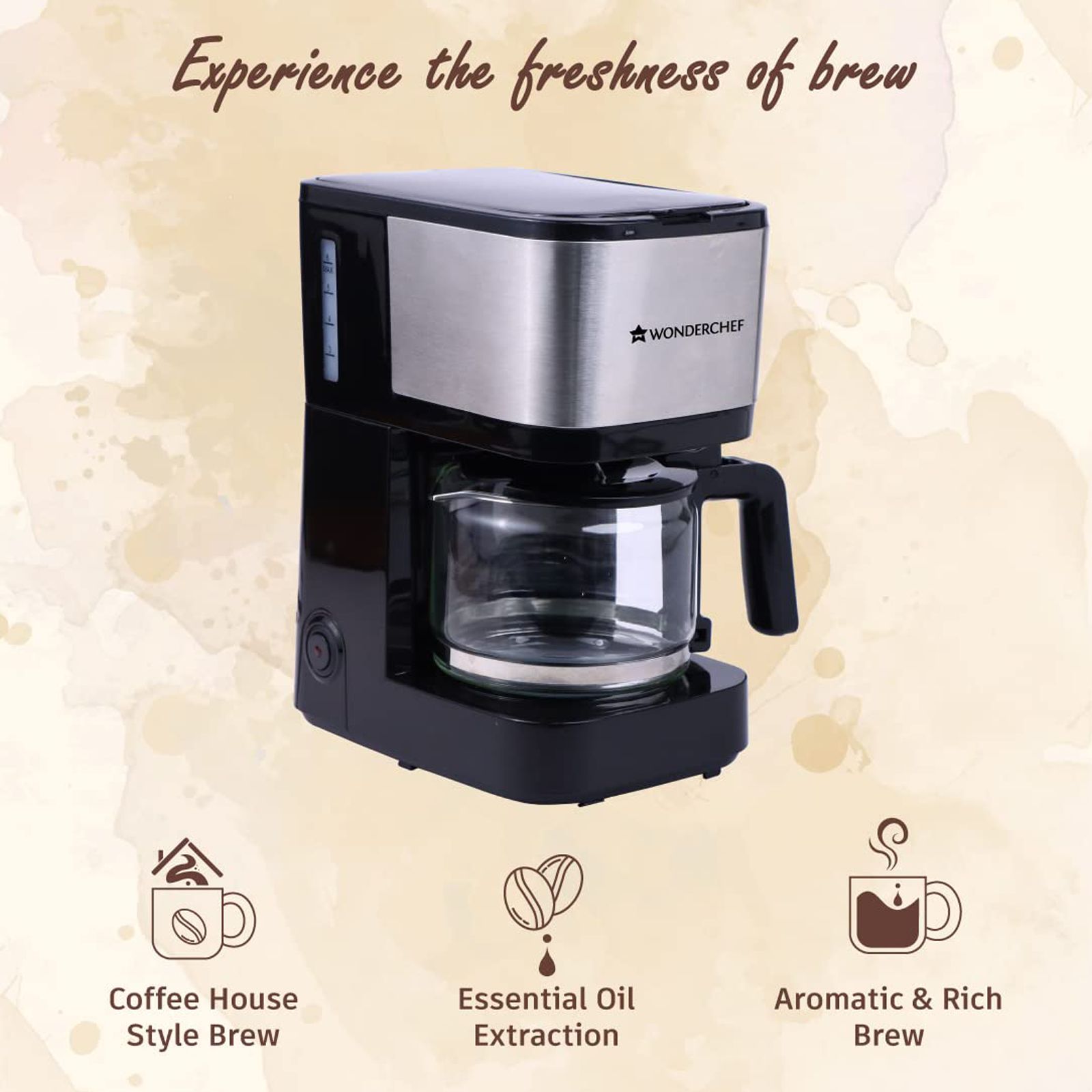 WONDERCHEF Regalia Pronto 600 Watt 6 Cups Automatic Espresso, 3-in-1 Filter Coffee & Cappuccino Coffee Maker with Drip Controller (Black and Silver)_11