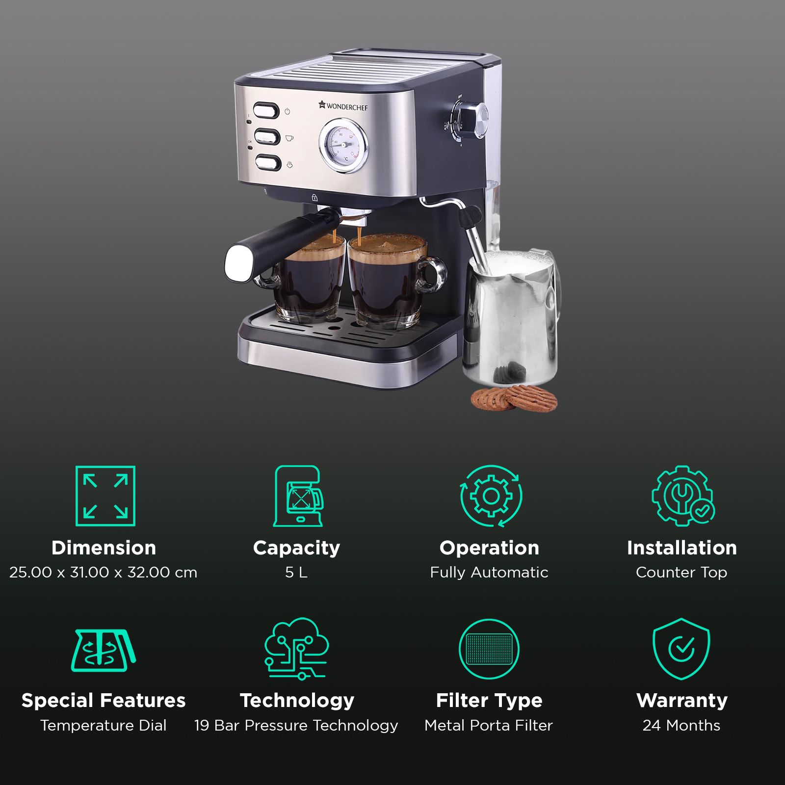 WONDERCHEF Regenta Automatic Espresso & Cappuccino Coffee Maker with Temperature Dial (Black) WONDERCHEF Regenta Automatic Espresso & Cappuccino Coffee Maker with Temperature Dial (Black)_3