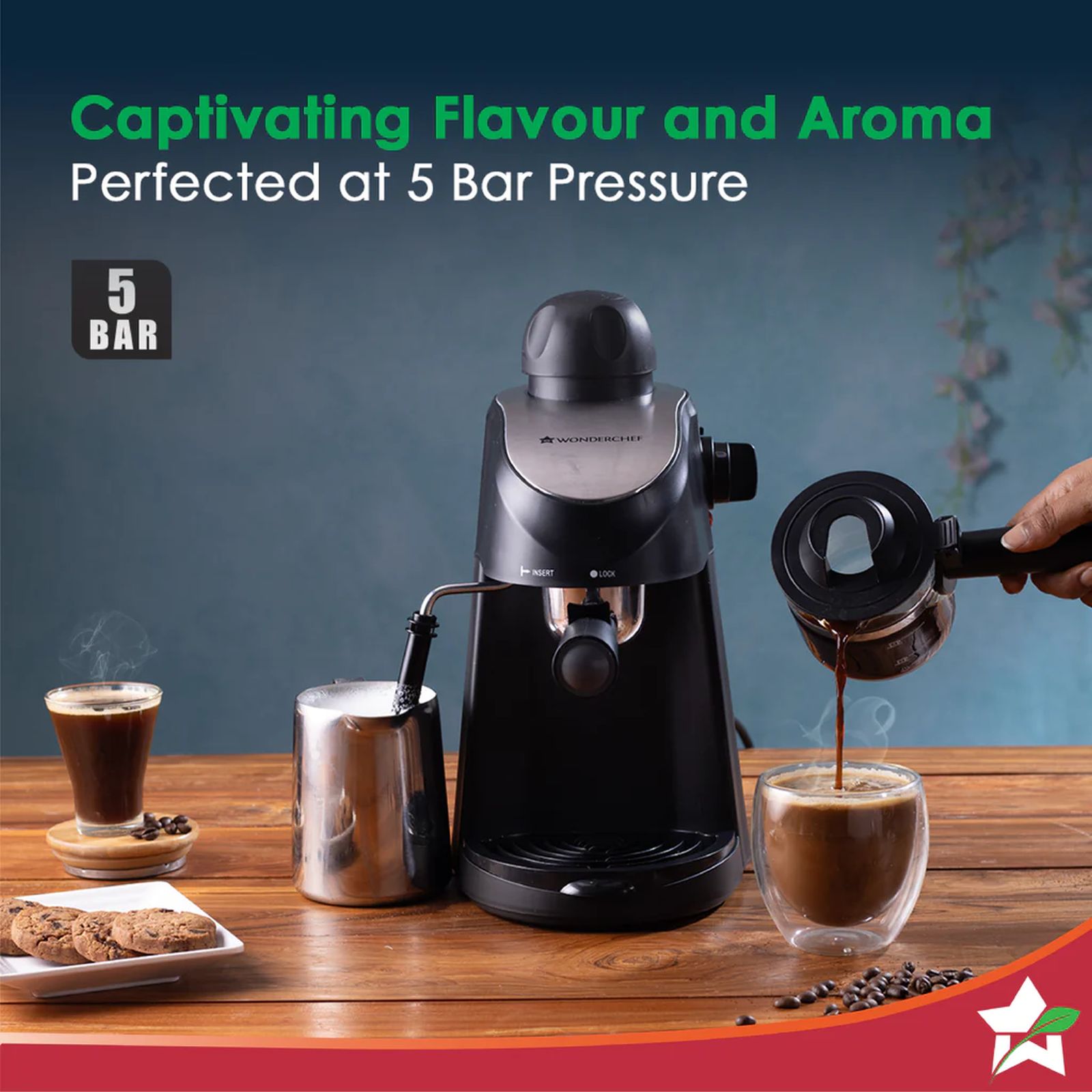 WONDERCHEF Regenta 800 Watt Automatic Espresso, Latte & Cappuccino Coffee Maker with Temperature Dial (Black) WONDERCHEF Regenta 800 Watt Automatic Espresso, Latte & Cappuccino Coffee Maker with Temperature Dial (Black)_3