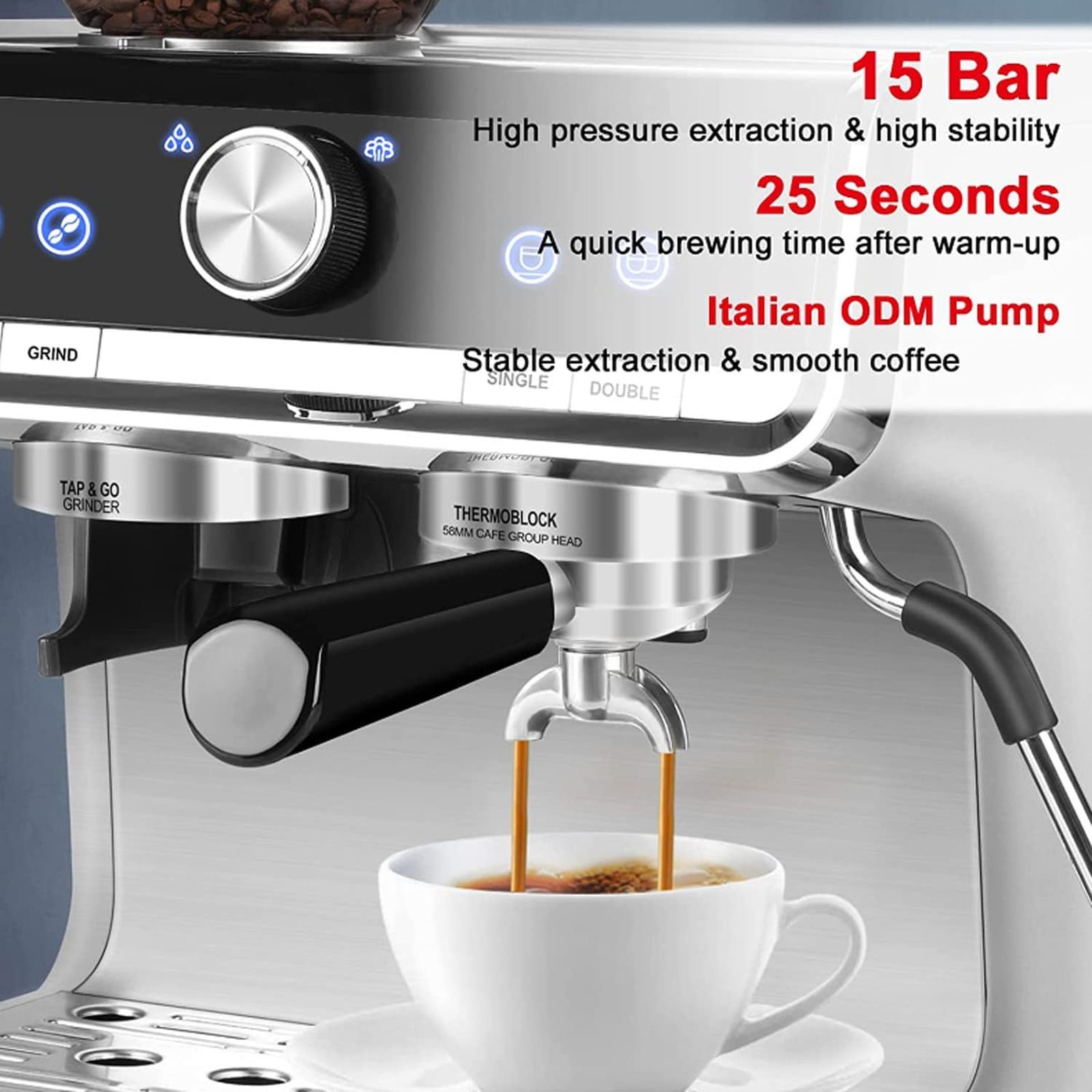 Budan BUDEM102 1500 Watt 35 Cups Manual Espresso, Americano, Latte, Flat White, Ristretto, Lungo, Affogato, Cortado, Ice Latte, Iced Americano & Cappuccino Coffee Maker with Precise PID Temperature Control (Silver) Budan BUDEM102 1500 Watt 35 Cups Manual Espresso, Americano, Latte, Flat White, Ristretto, Lungo, Affogato, Cortado, Ice Latte, Iced Americano & Cappuccino Coffee Maker with Precise PID Temperature Control (Silver)_6