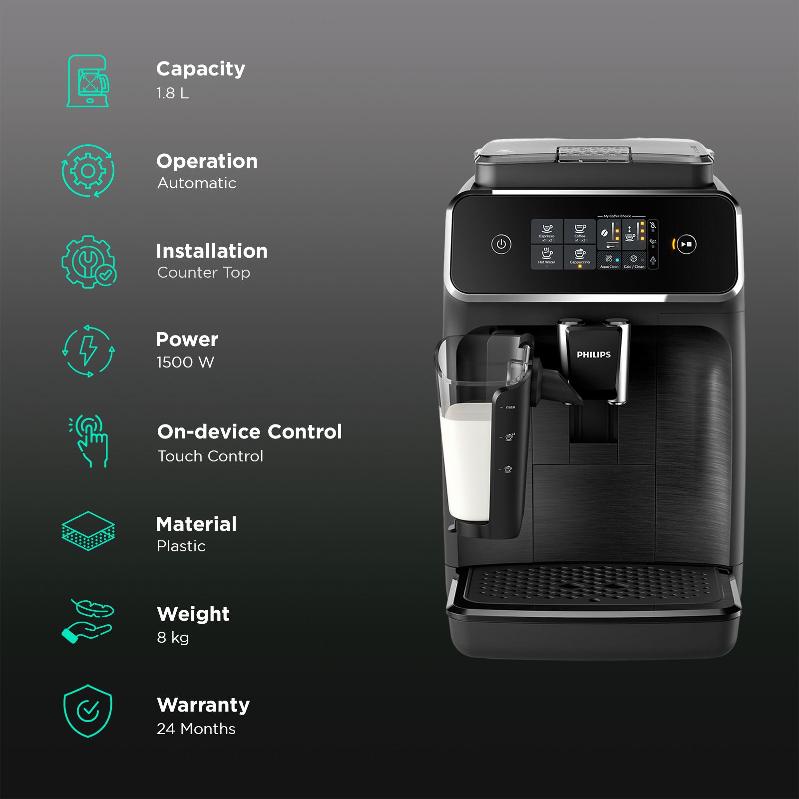 PHILIPS 2200 Series 1500 Watt Automatic Espresso, Hot Water,Coffee & Cappuccino Coffee Maker with Aroma Extract (Black) PHILIPS 2200 Series 1500 Watt Automatic Espresso, Hot Water,Coffee & Cappuccino Coffee Maker with Aroma Extract (Black)_3