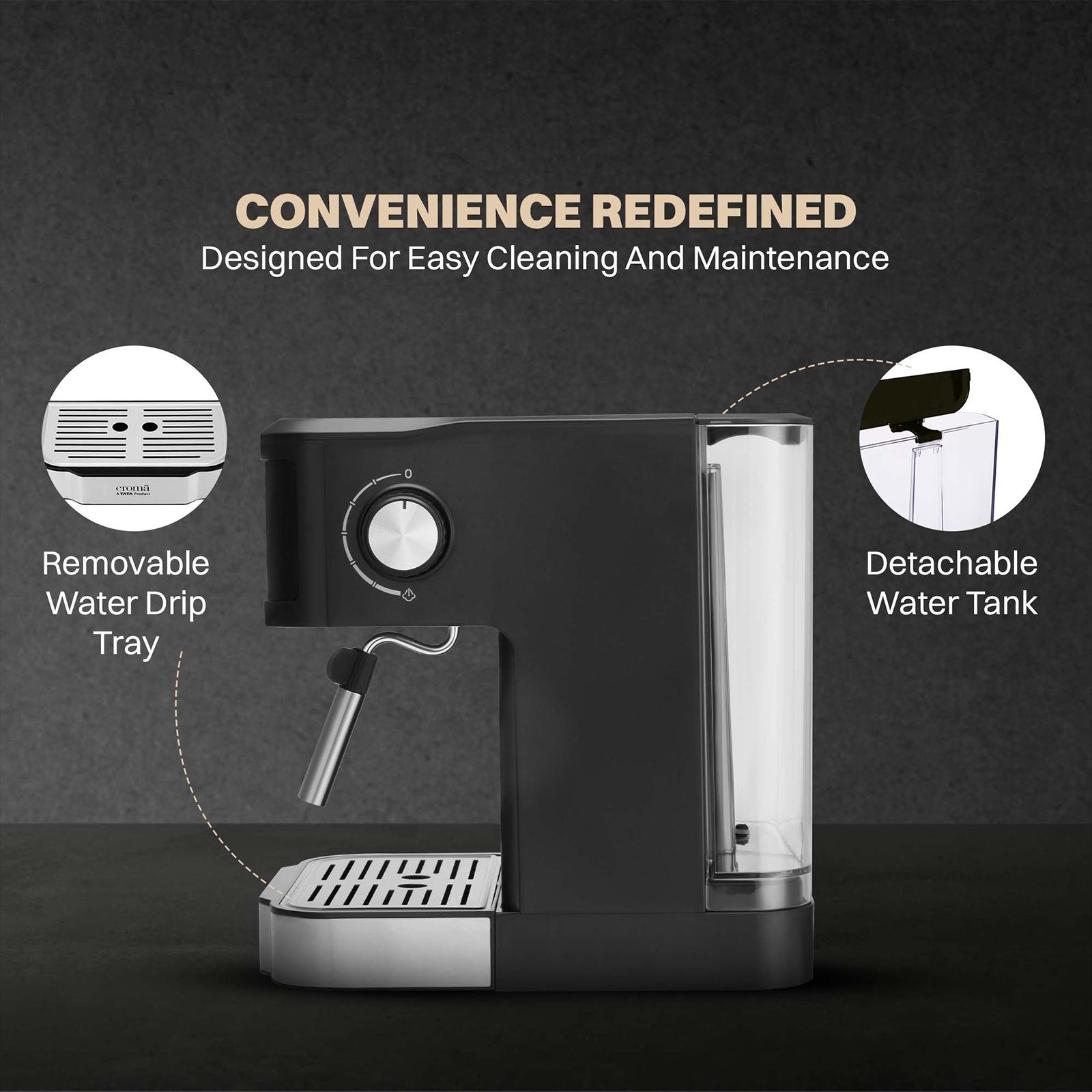 Croma Automatic Espresso, Cappuccino & Latte Coffee Maker with Powerful Steam (Black)_10