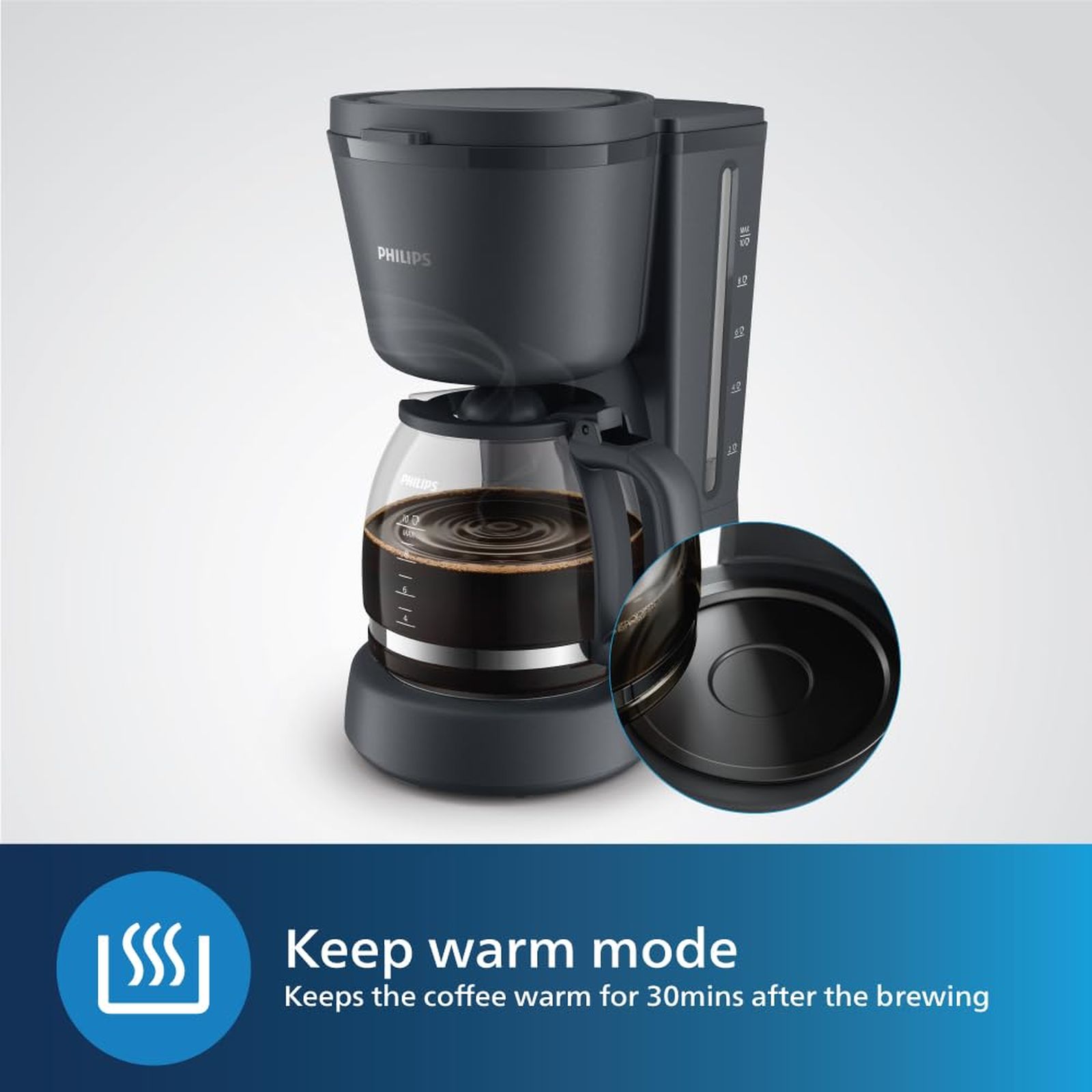 PHILIPS HD7430/90 1000 Watt 10 Cups Automatic Drip Coffee Maker with Auto Shut-Off (Charcoal Grey) PHILIPS HD7430/90 1000 Watt 10 Cups Automatic Drip Coffee Maker with Auto Shut-Off (Charcoal Grey)_4