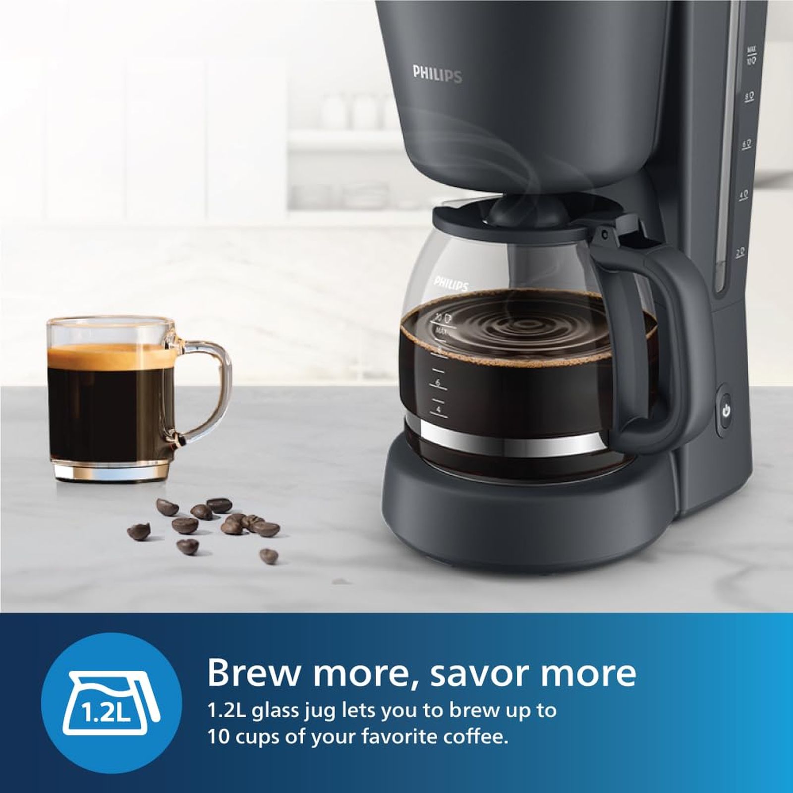 PHILIPS HD7430/90 1000 Watt 10 Cups Automatic Drip Coffee Maker with Auto Shut-Off (Charcoal Grey) PHILIPS HD7430/90 1000 Watt 10 Cups Automatic Drip Coffee Maker with Auto Shut-Off (Charcoal Grey)_6