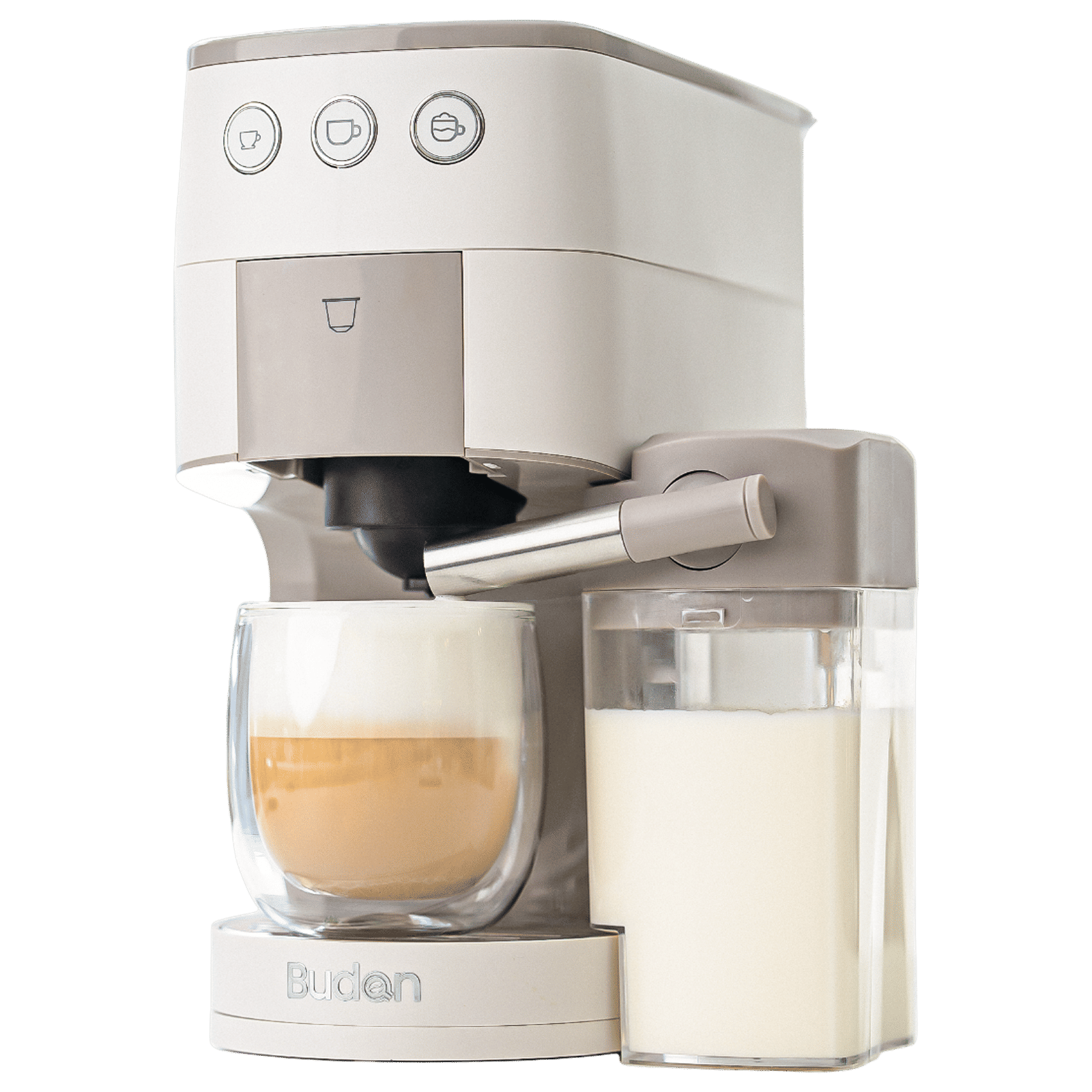 Budan BUDEM096 1450 Watt 5 Cups Manual Cappuccino, Latte & Espresso Coffee Maker with Integrated Milk Container (Grey) Budan BUDEM096 1450 Watt 5 Cups Manual Cappuccino, Latte & Espresso Coffee Maker with Integrated Milk Container (Grey)_5