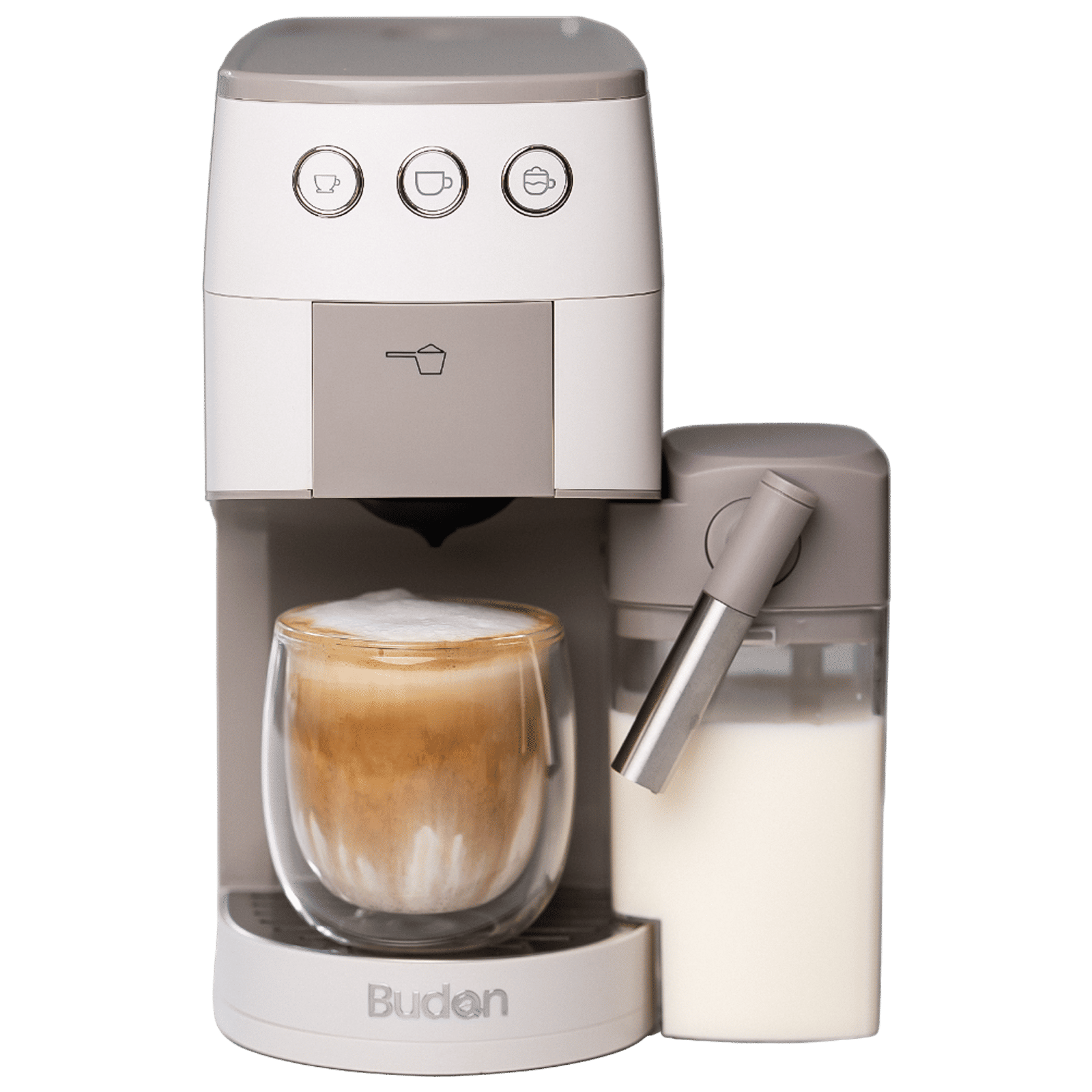 Budan BUDEM096 1450 Watt 5 Cups Manual Cappuccino, Latte & Espresso Coffee Maker with Integrated Milk Container (Grey) Budan BUDEM096 1450 Watt 5 Cups Manual Cappuccino, Latte & Espresso Coffee Maker with Integrated Milk Container (Grey)_1