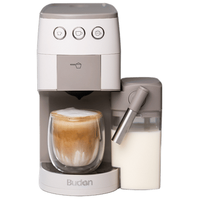Budan BUDEM096 1450 Watt 5 Cups Manual Cappuccino, Latte & Espresso Coffee Maker with Integrated Milk Container (Grey)