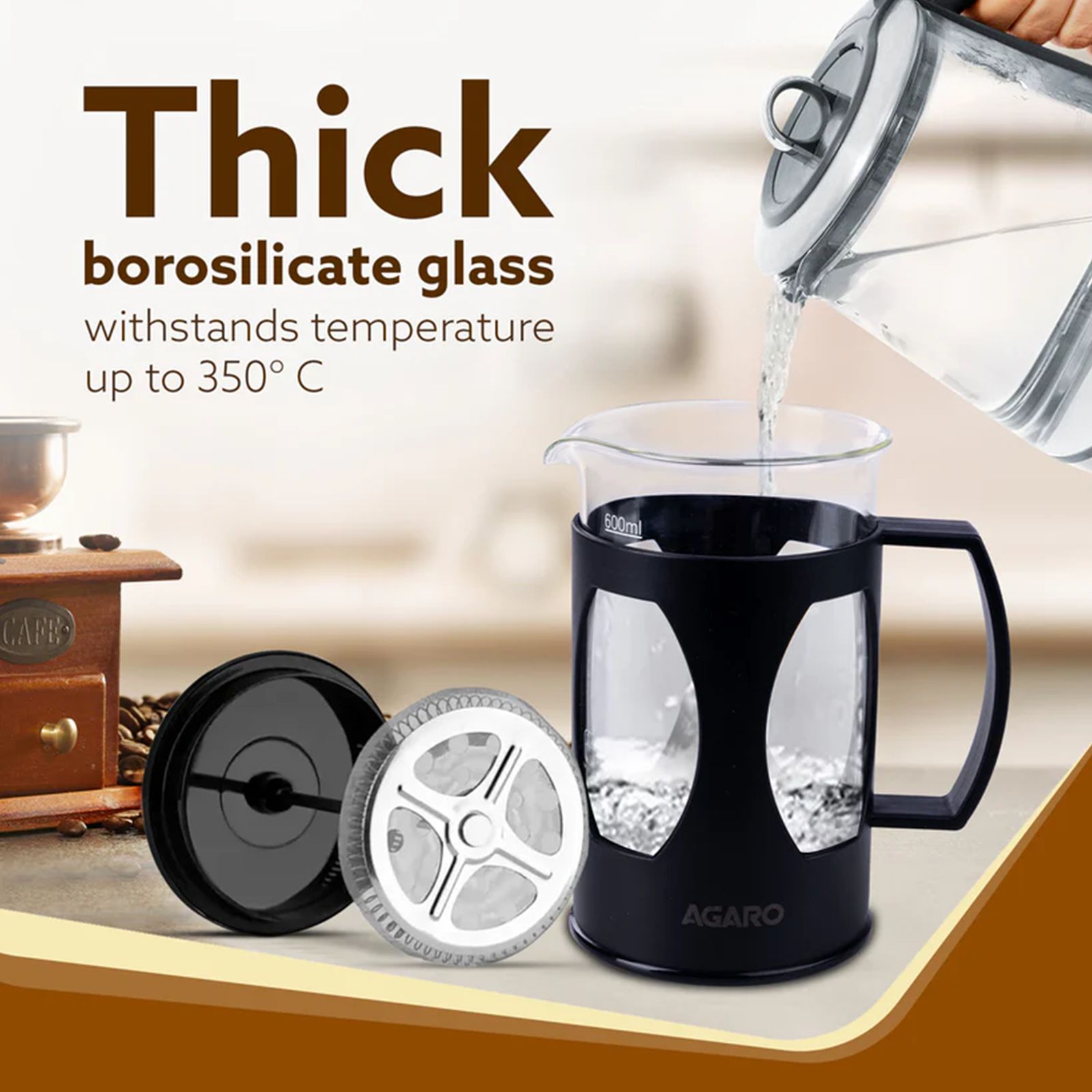 AGARO Elite Manual French Press Coffee & Tea Maker with 4 Level Filtration System (Black)_4
