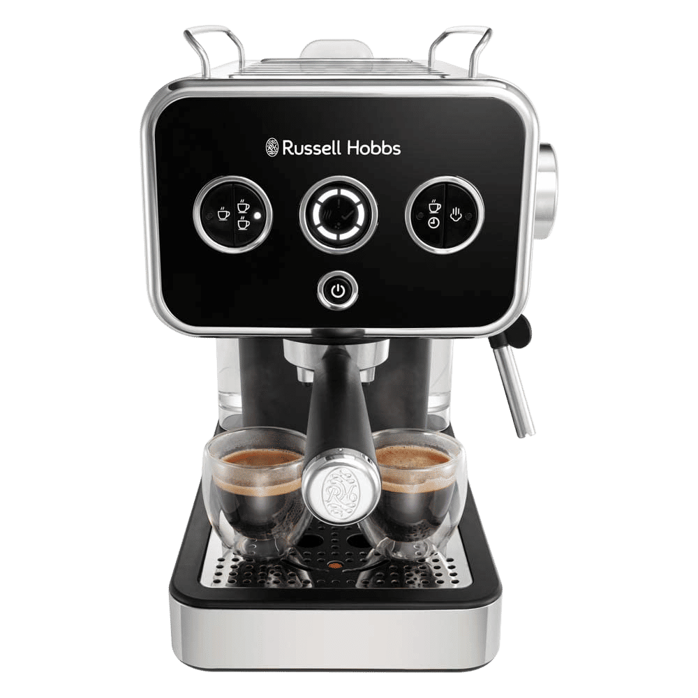 Russell Hobbs Distinctions 1350 Watt 2 Cups Semi Automatic Espresso Coffee Maker with Milk Frother Steam Wand (Black)_1