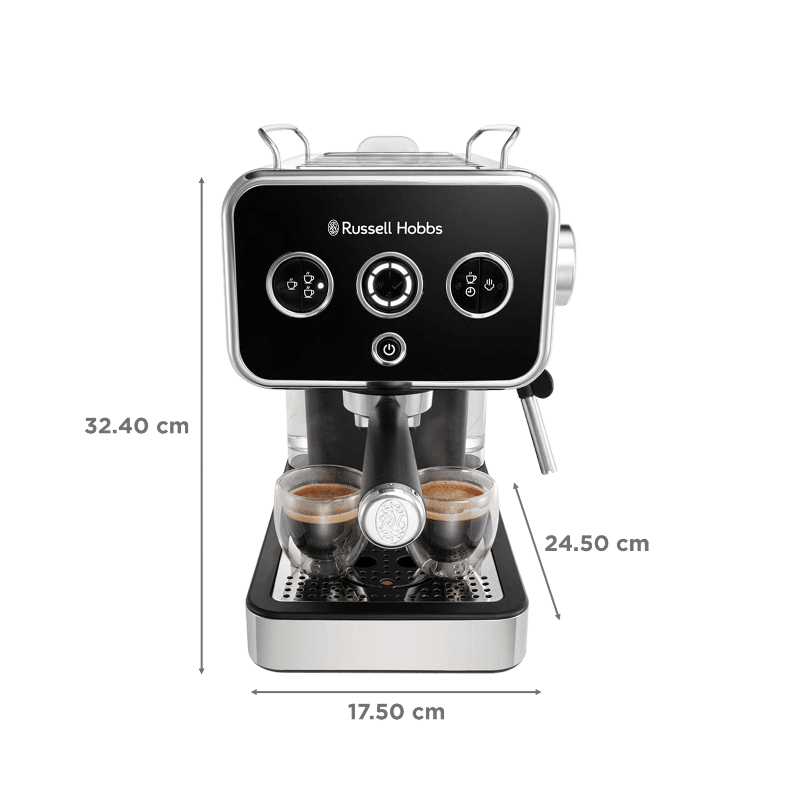 Russell Hobbs Distinctions 1350 Watt 2 Cups Semi Automatic Espresso Coffee Maker with Milk Frother Steam Wand (Black)_2