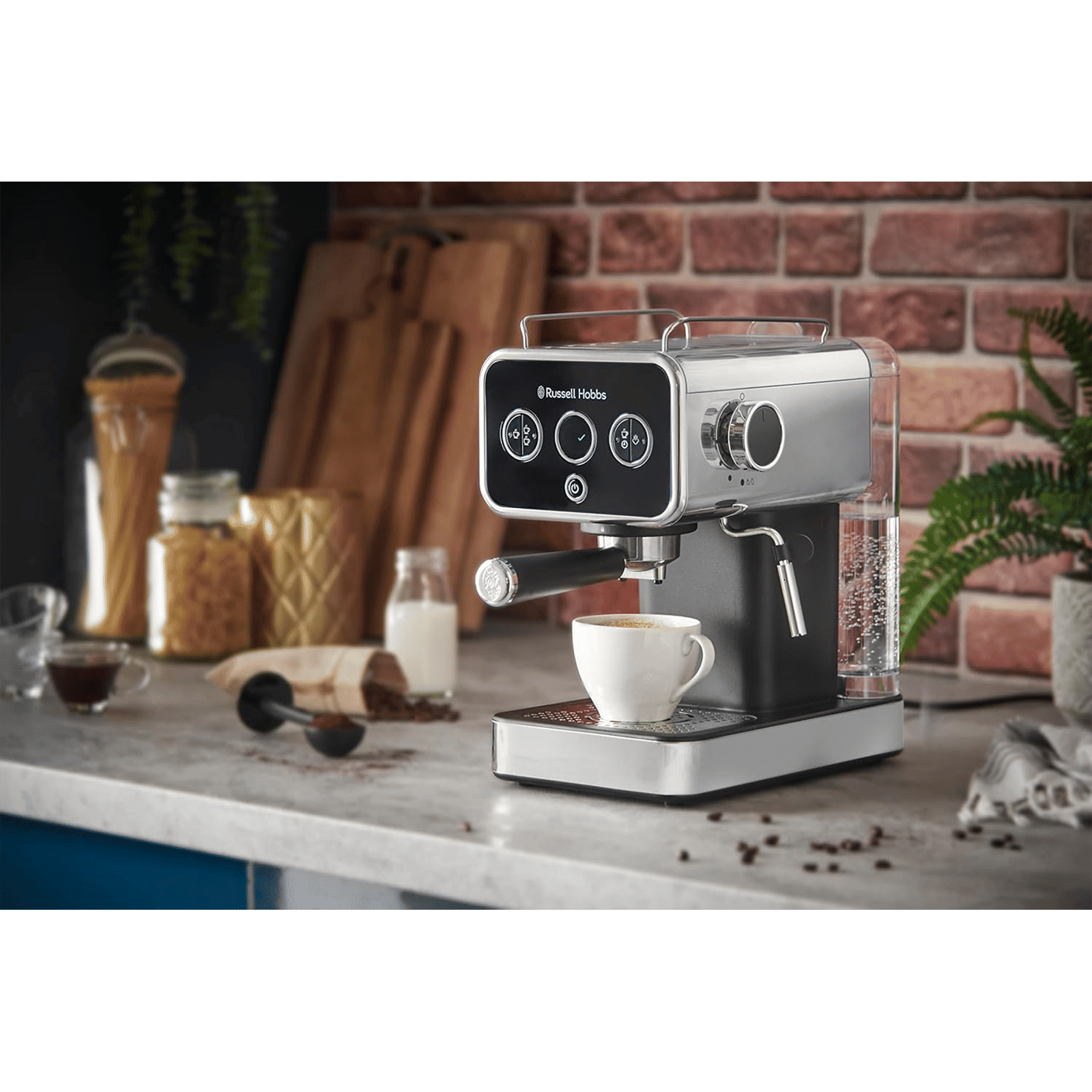 Russell Hobbs Distinctions 1350 Watt 2 Cups Semi Automatic Espresso Coffee Maker with Milk Frother Steam Wand (Black)_4