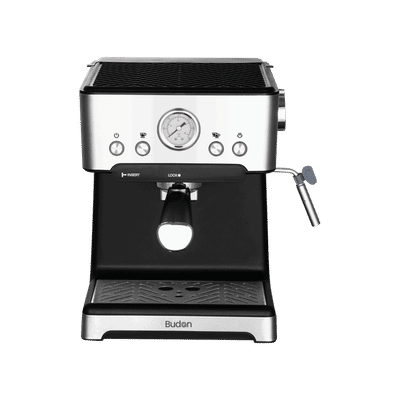 Budan BUD-Classic Semi-Automatic Coffee Maker with Pressure Gauge Indicator (Silver & Black)