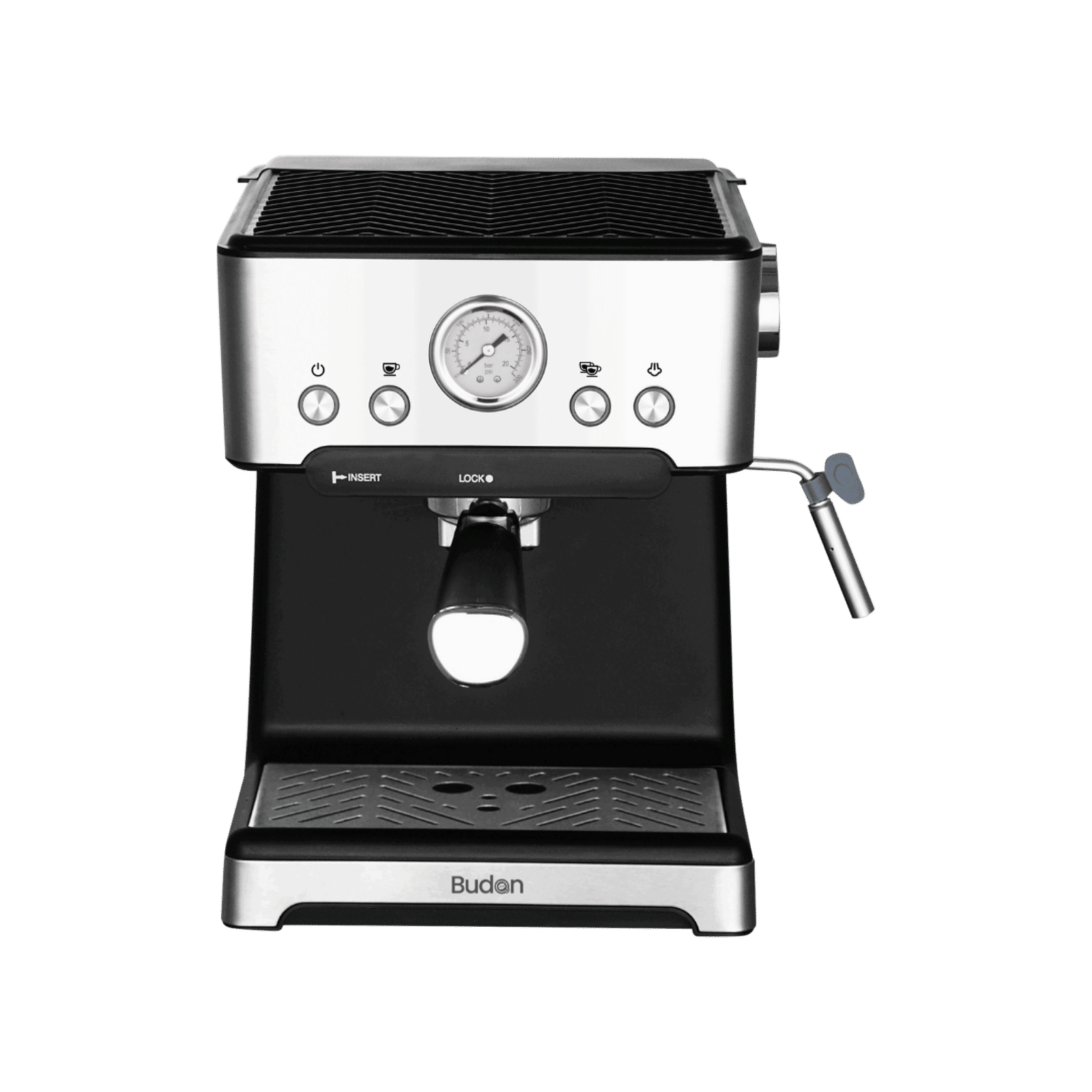 Budan BUD-Classic Semi-Automatic Coffee Maker with Pressure Gauge Indicator (Silver & Black)_1
